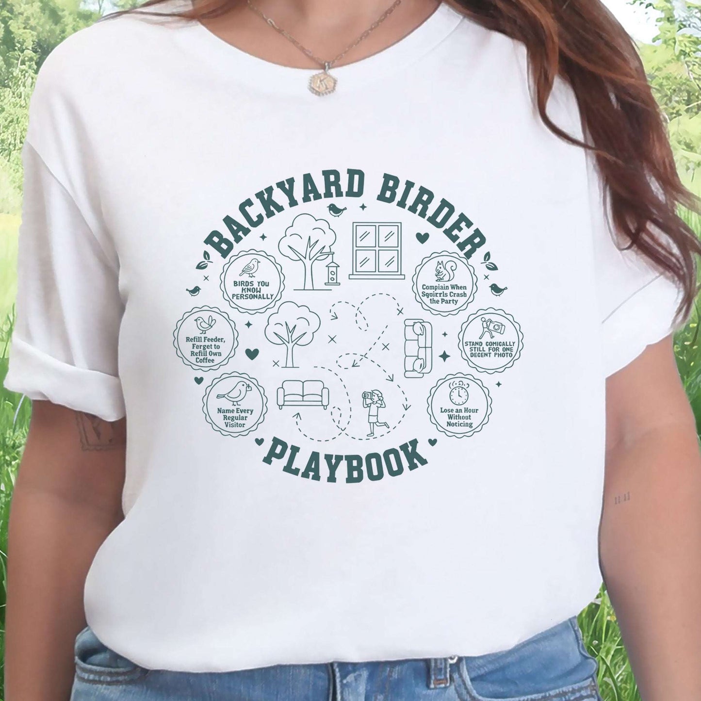 Backyard Birder Playbook T-Shirt – Funny Birdwatching Nature Humor Tee