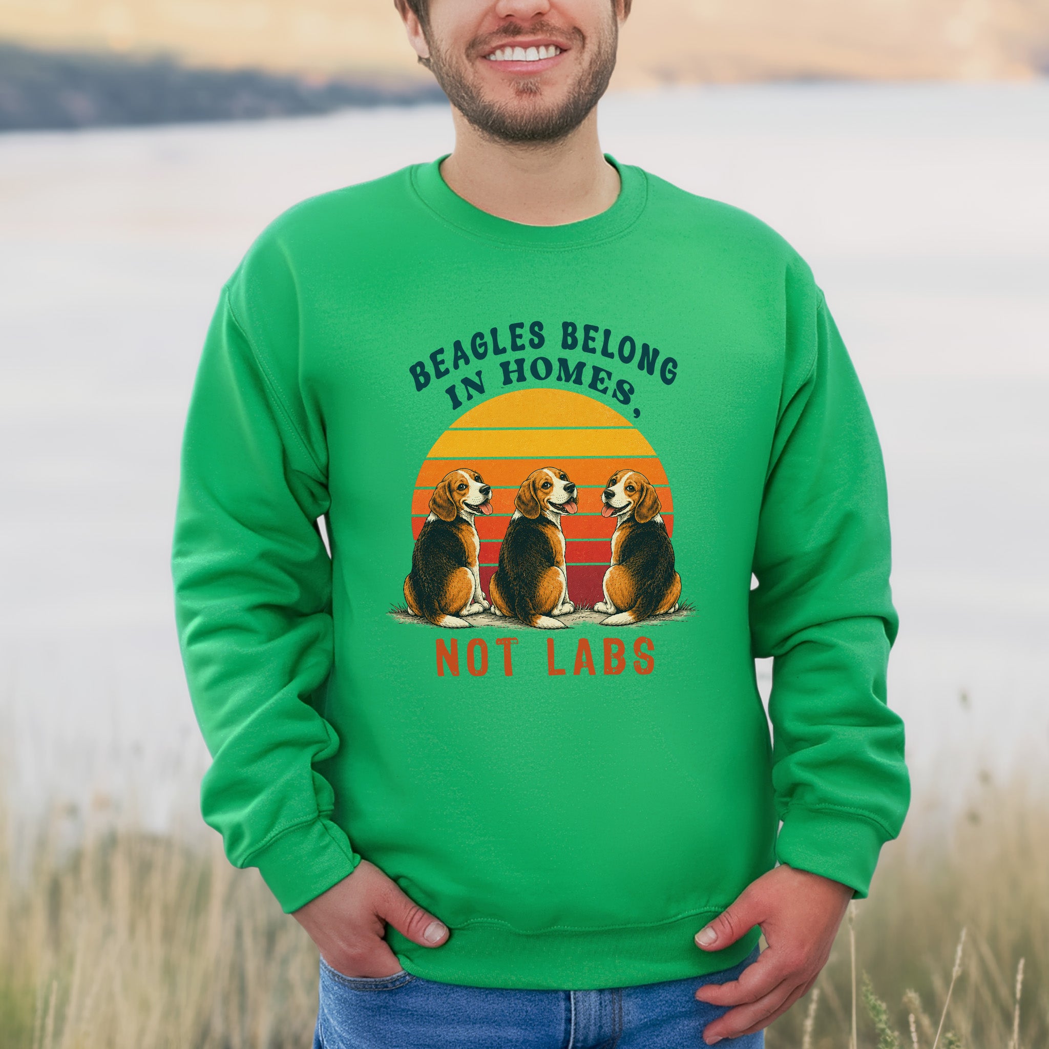 Beagles Belong in Homes Not Labs Rescue Dog Lover Sunset Advocacy Sweatshirt