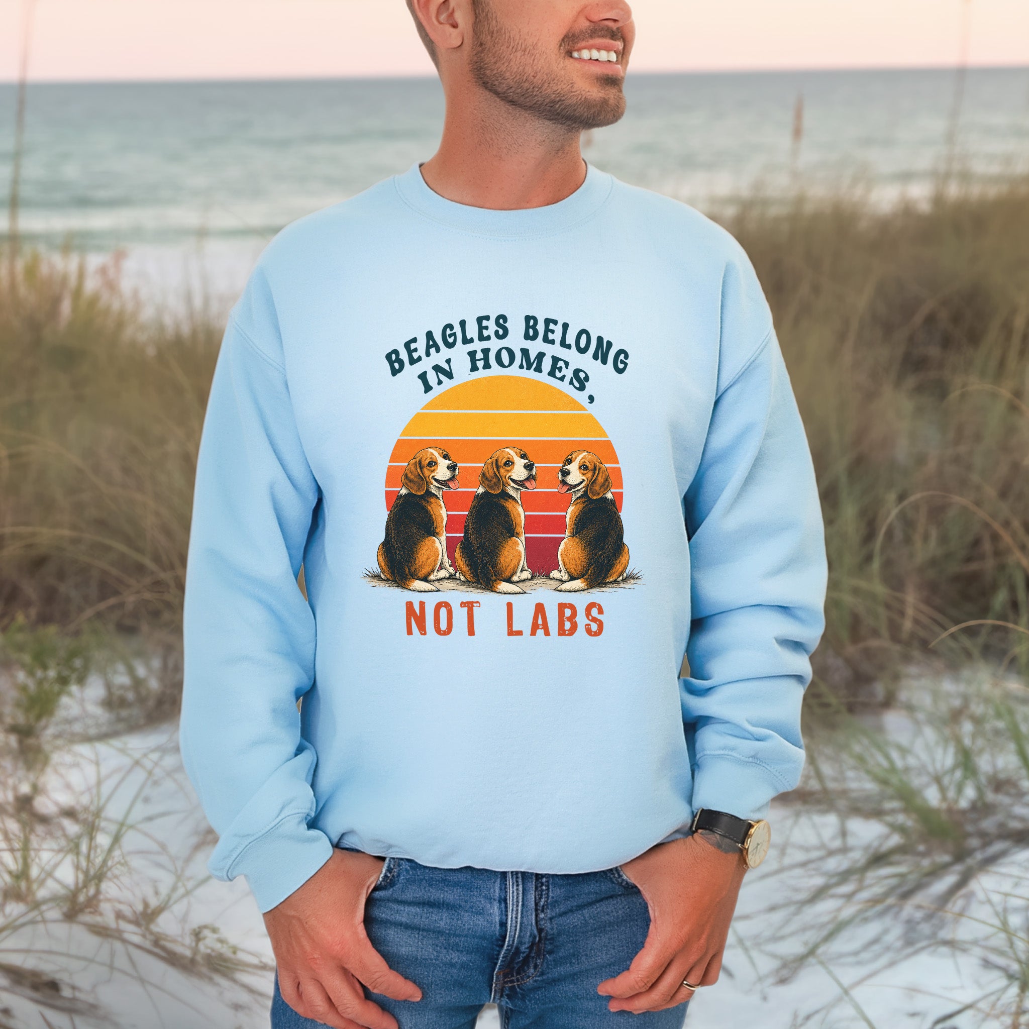 Beagles Belong in Homes Not Labs Rescue Dog Lover Sunset Advocacy Sweatshirt
