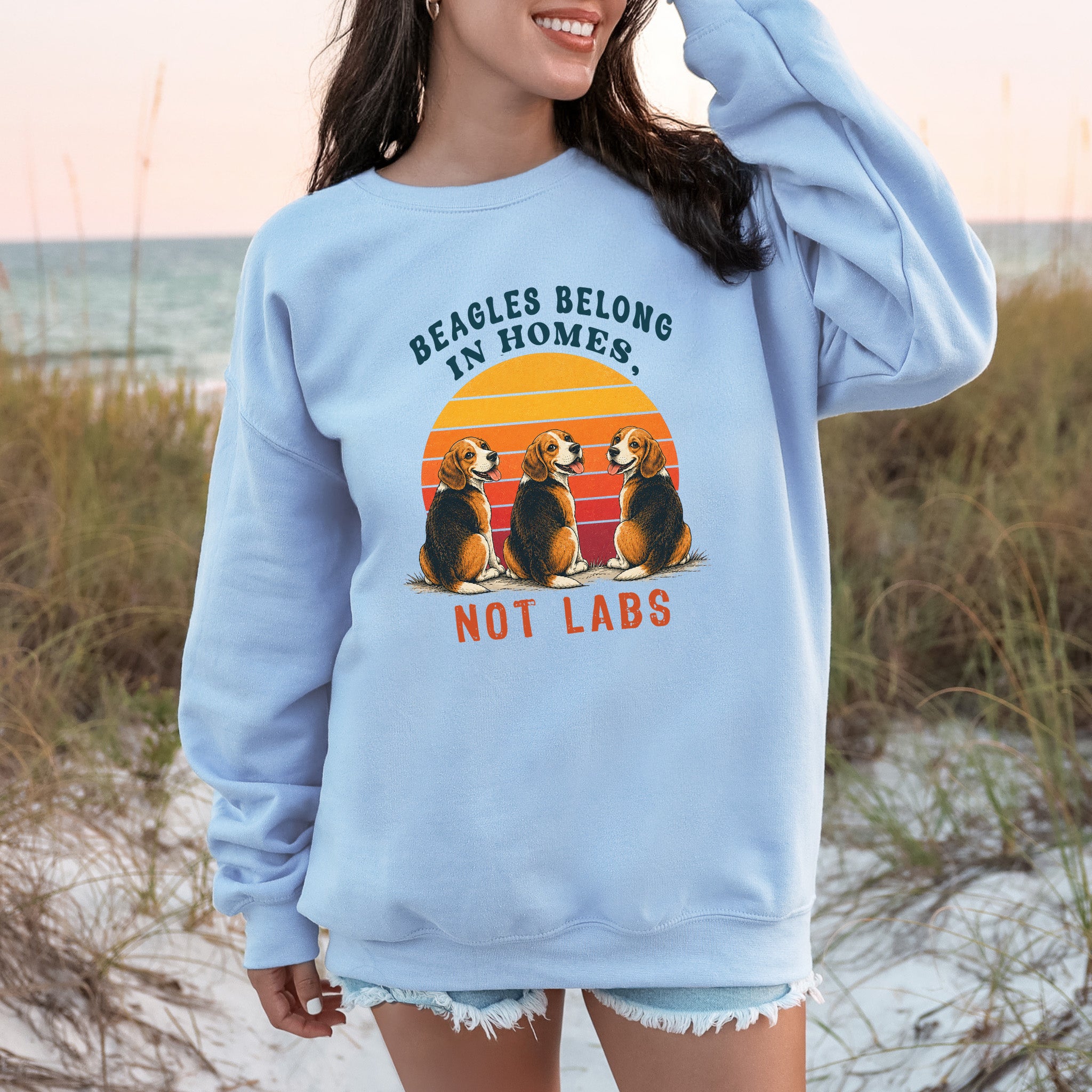 Beagles Belong in Homes Not Labs Rescue Dog Lover Sunset Advocacy Sweatshirt