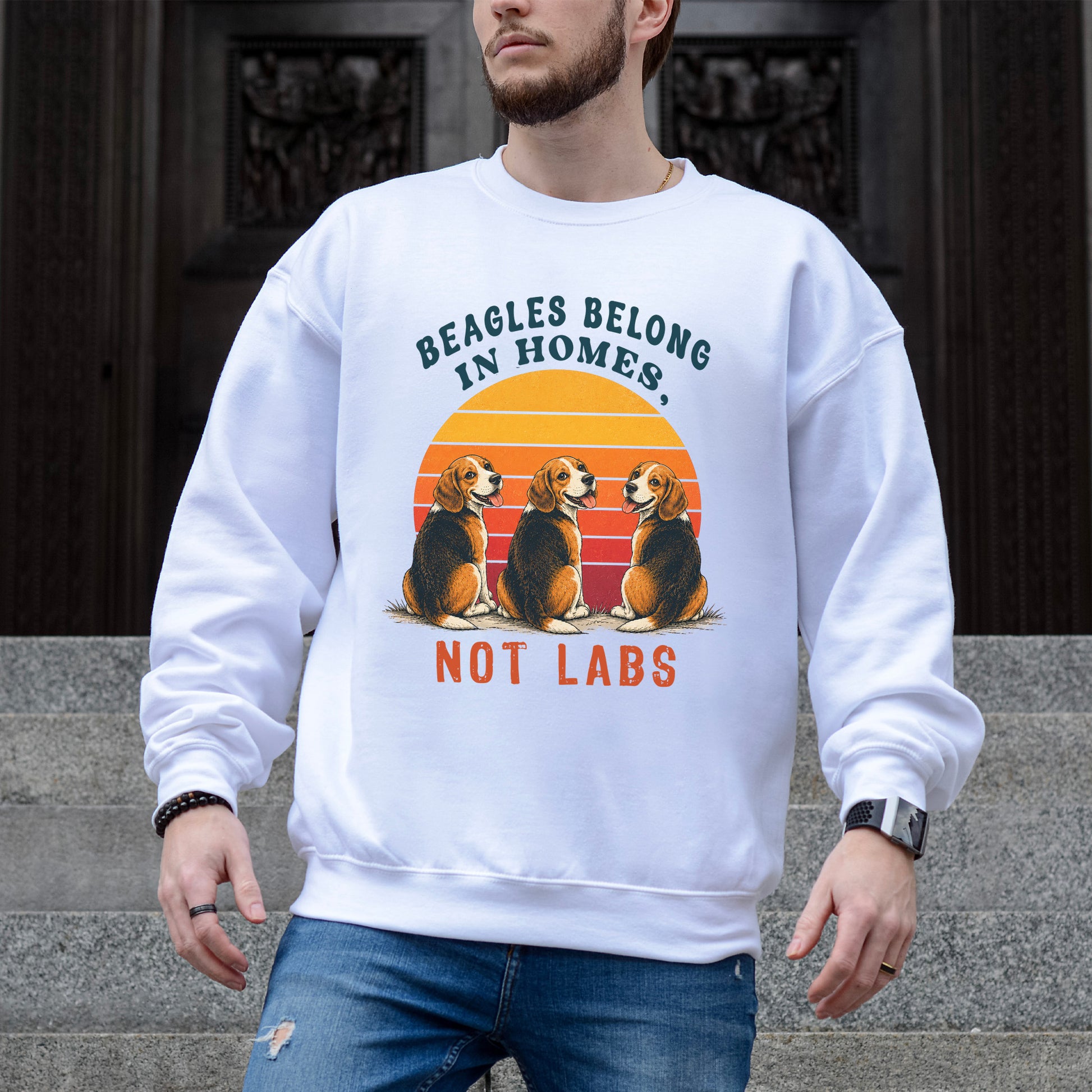 Beagles Belong in Homes Not Labs Rescue Dog Lover Sunset Advocacy Sweatshirt