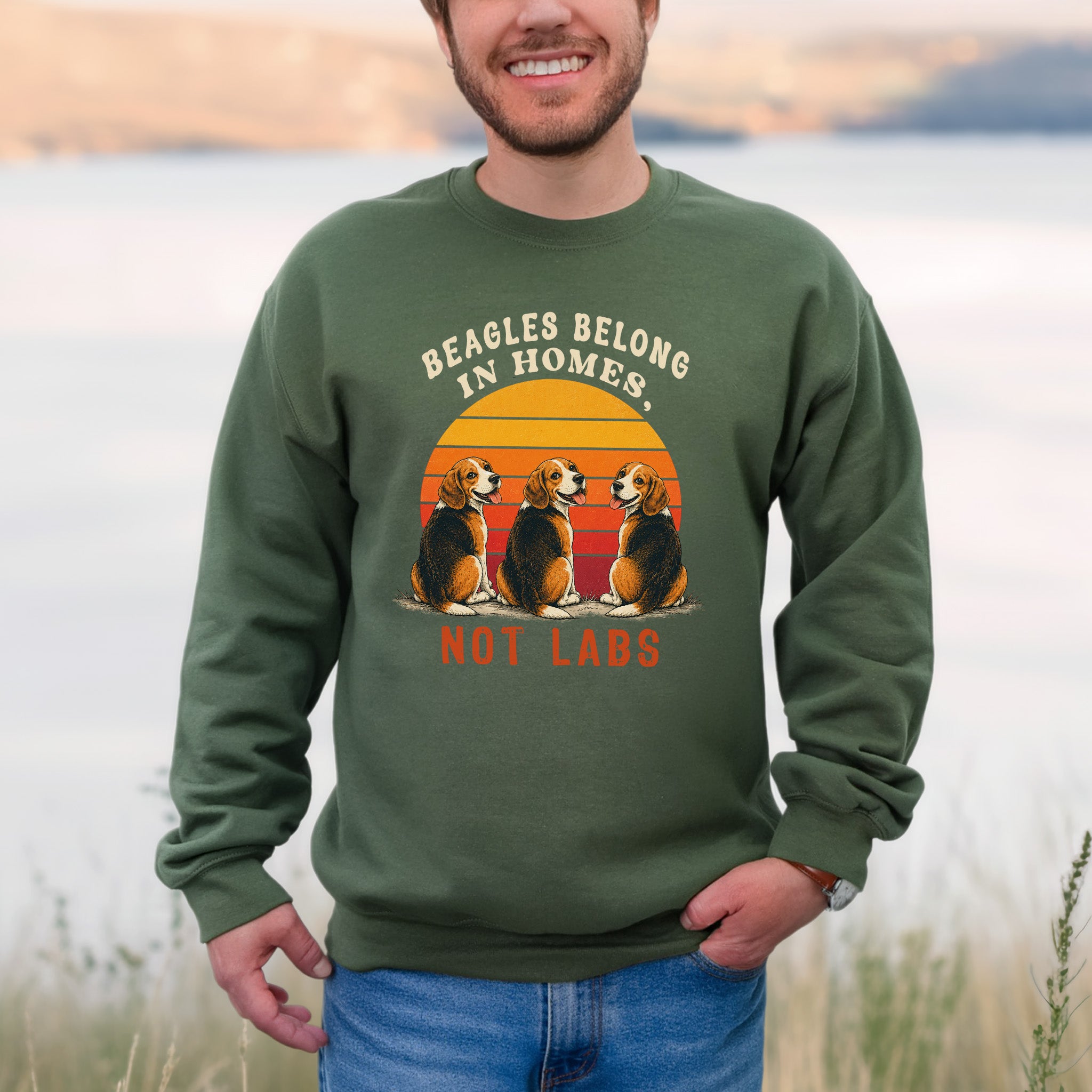 Beagles Belong in Homes Not Labs Rescue Dog Lover Sunset Advocacy Sweatshirt