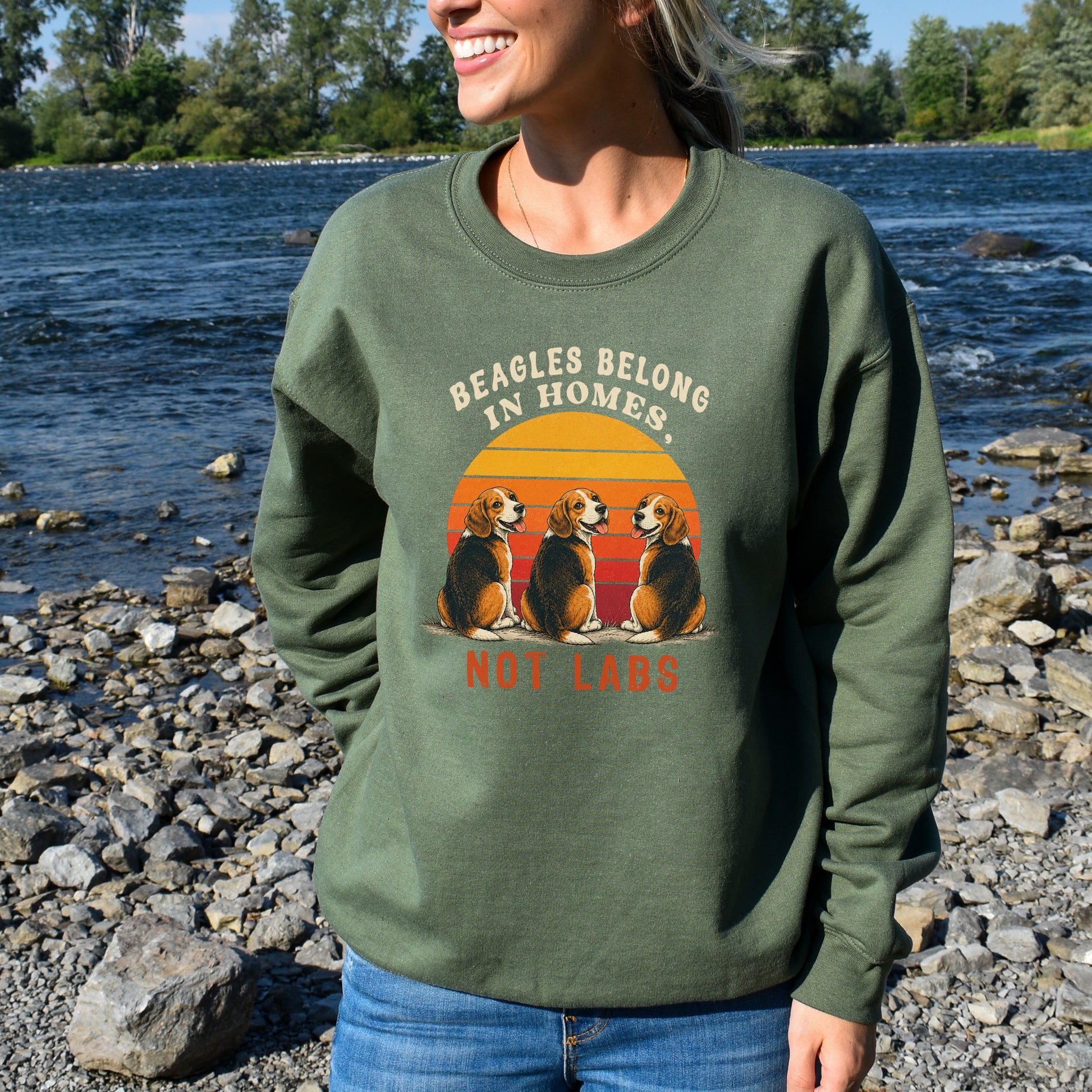 Beagles Belong in Homes Not Labs Rescue Dog Lover Sunset Advocacy Sweatshirt
