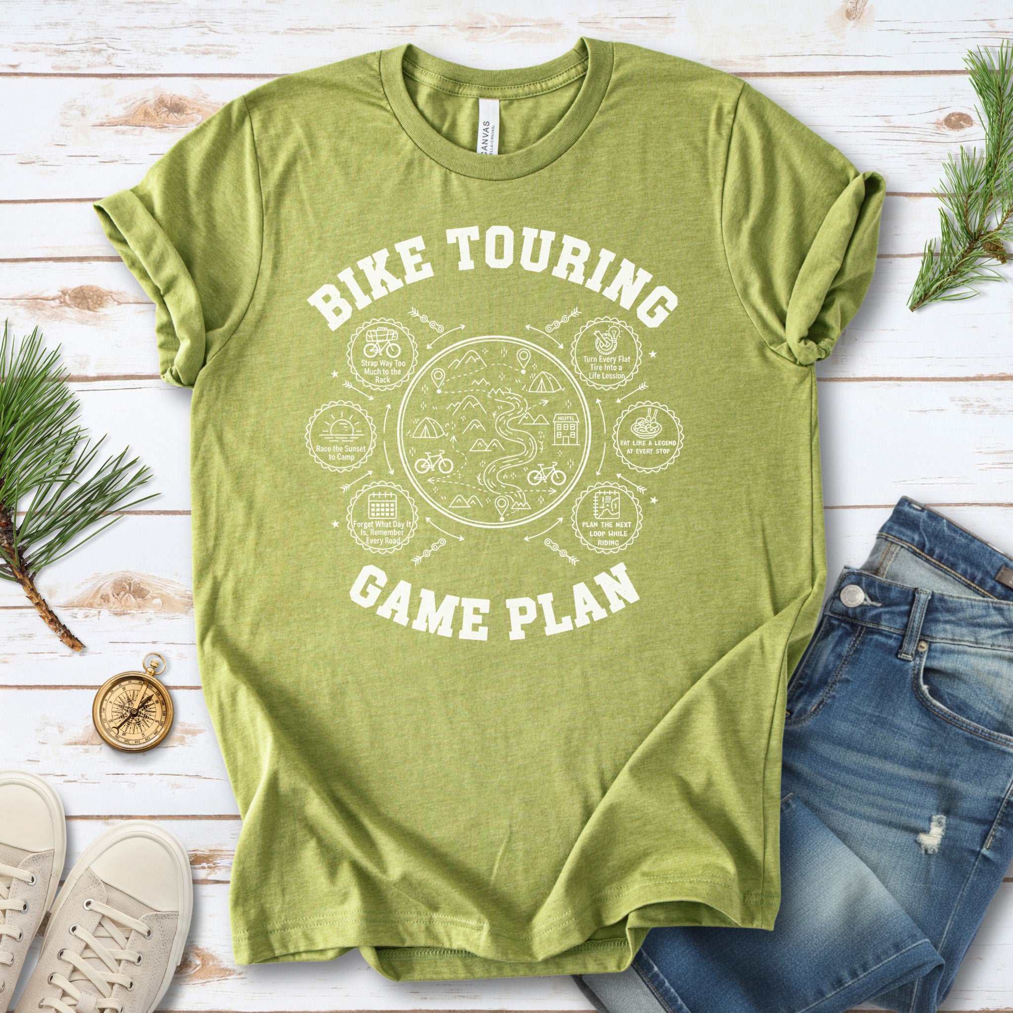 Bike Touring Game Plan T-Shirt – Funny Cyclist Adventure Tee