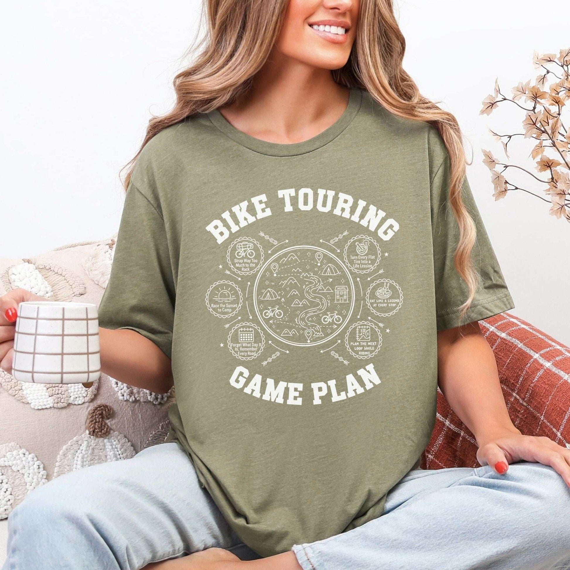 Bike Touring Game Plan T-Shirt – Funny Cyclist Adventure Tee