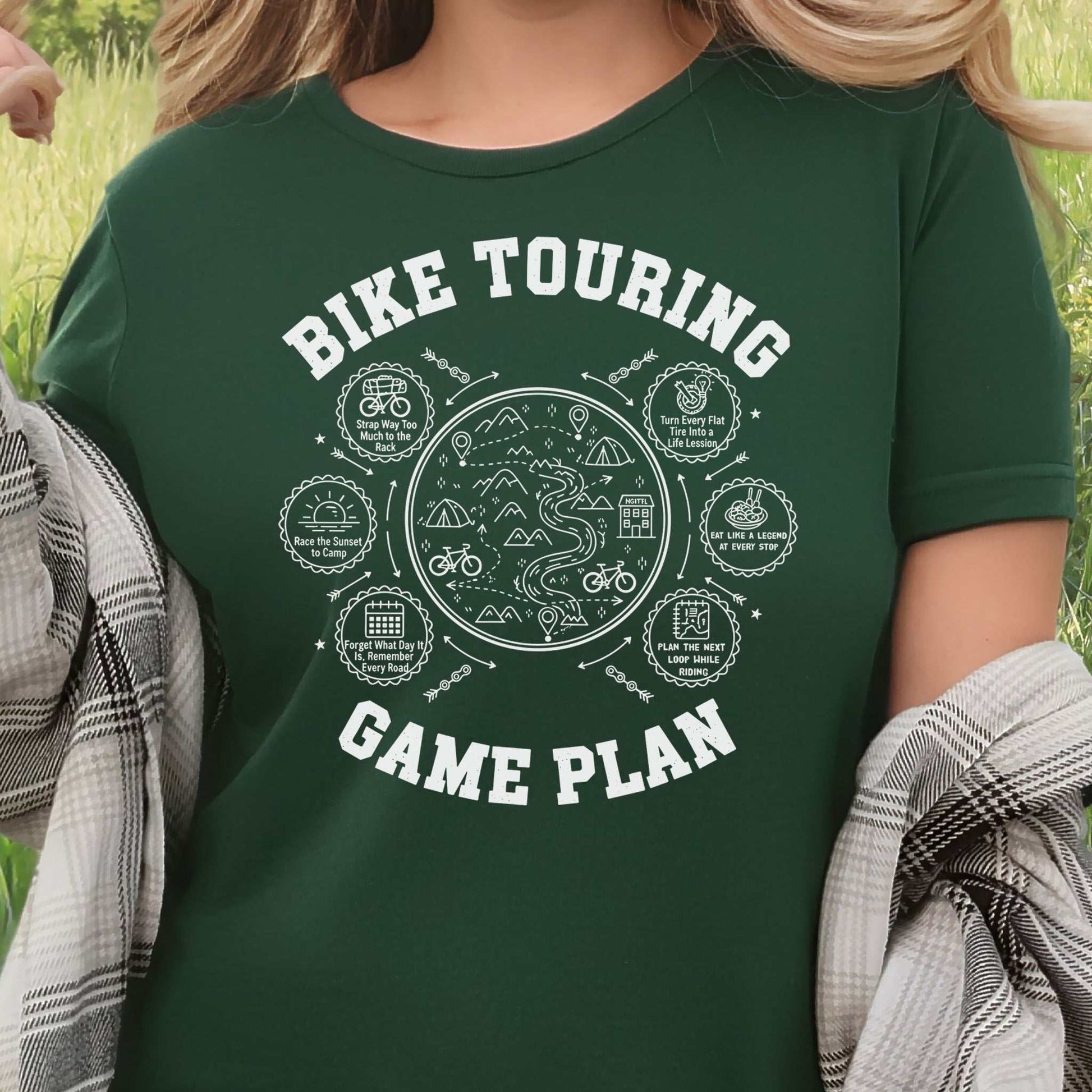 Bike Touring Game Plan T-Shirt – Funny Cyclist Adventure Tee
