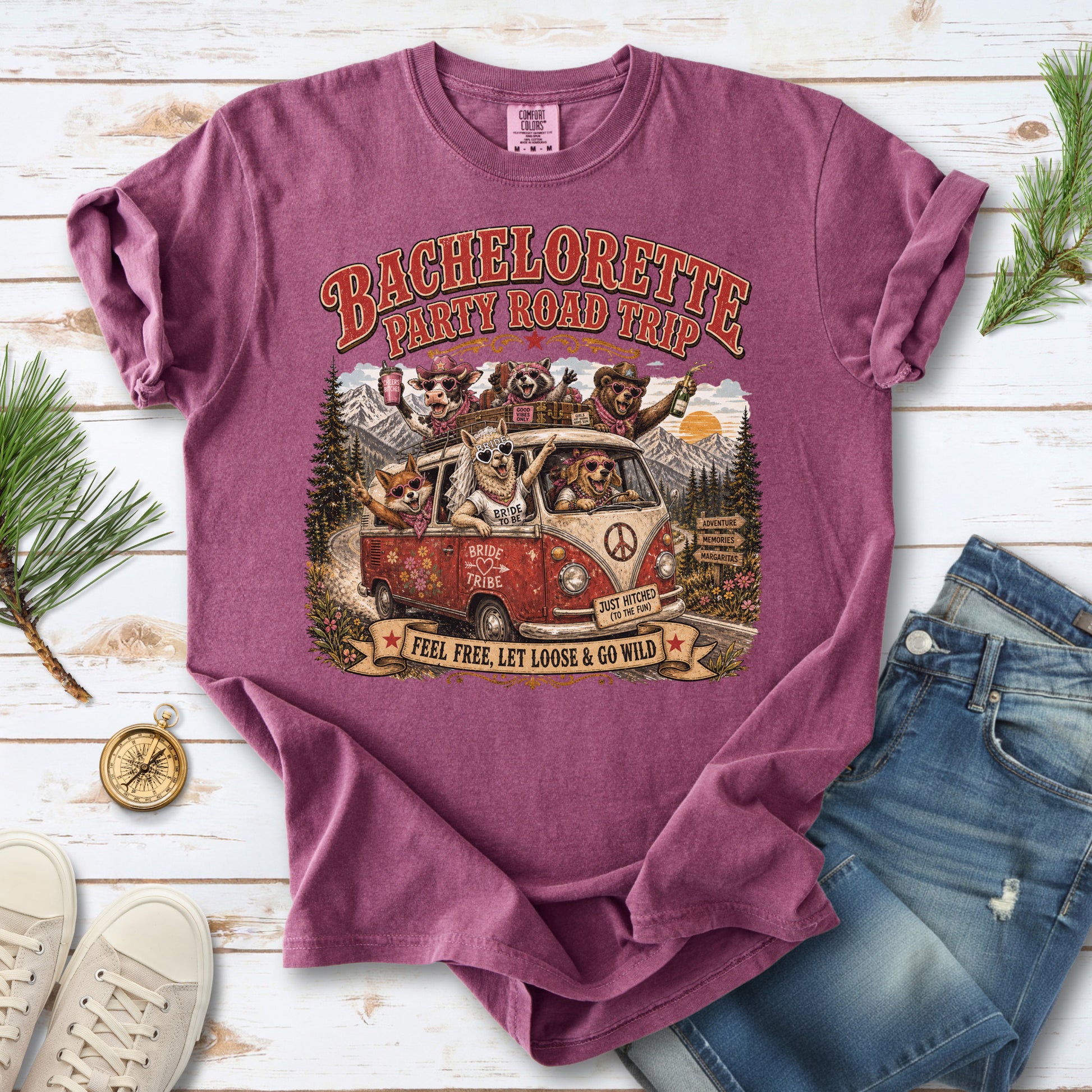 Bachelorette Party Road Trip Comfort Colors Shirt – Retro Comic Bride Tribe Tee
