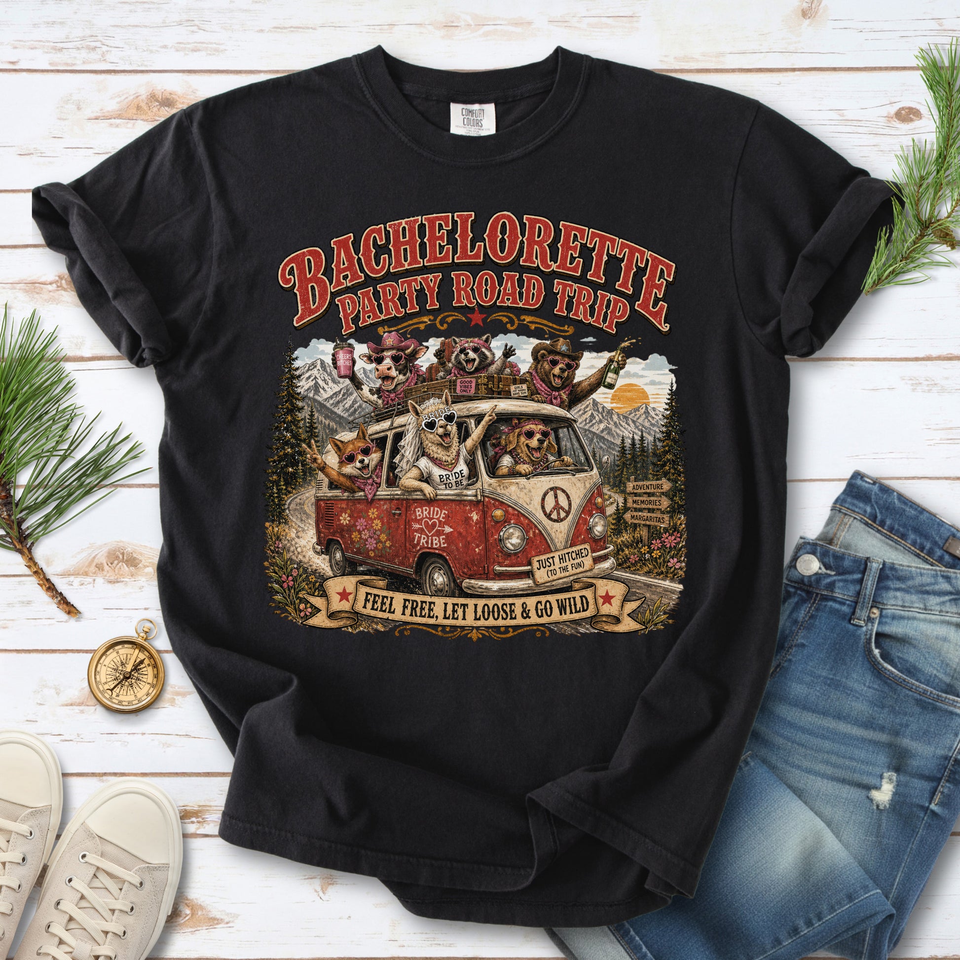 Bachelorette Party Road Trip Comfort Colors Shirt – Retro Comic Bride Tribe Tee
