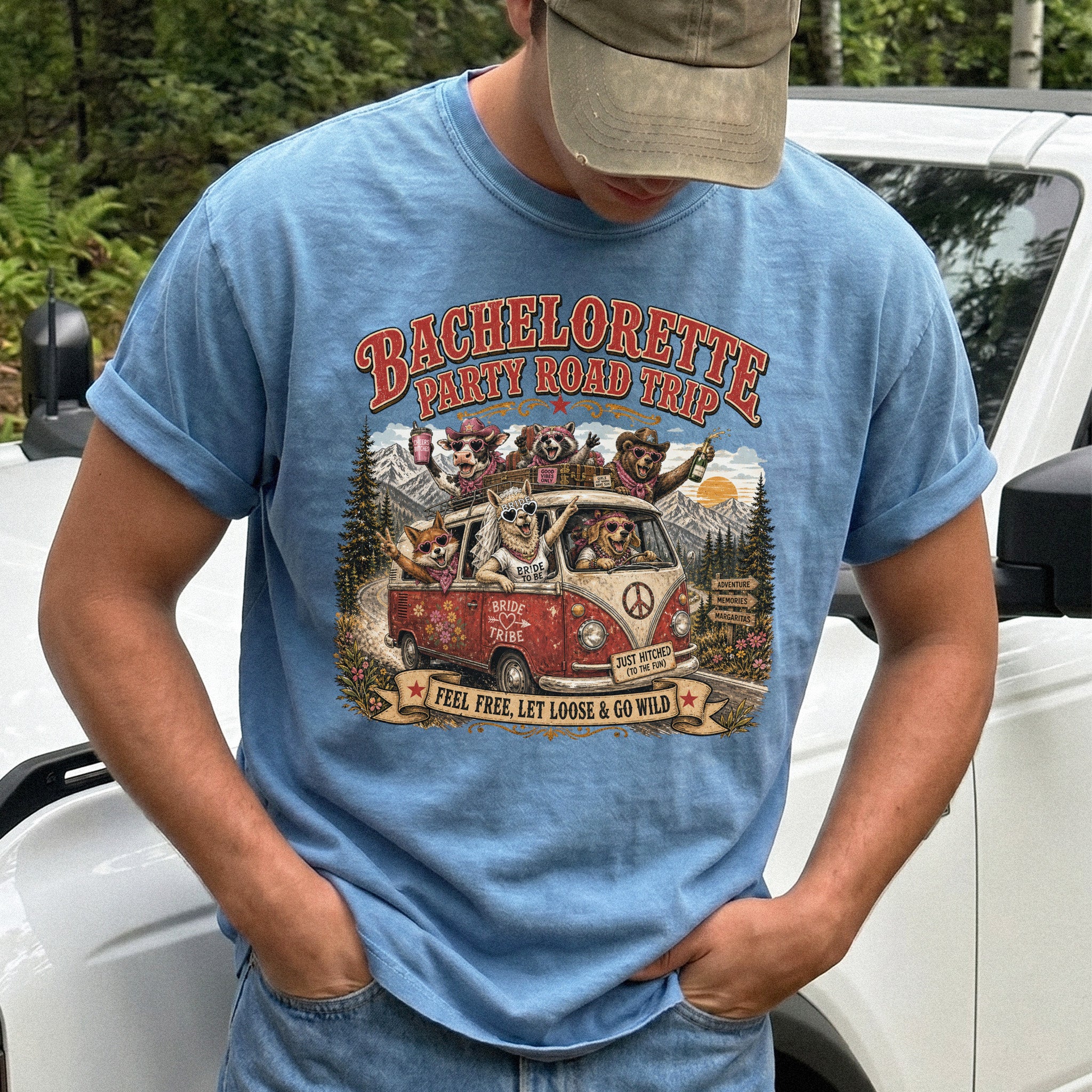 Bachelorette Party Road Trip Comfort Colors Shirt – Retro Comic Bride Tribe Tee
