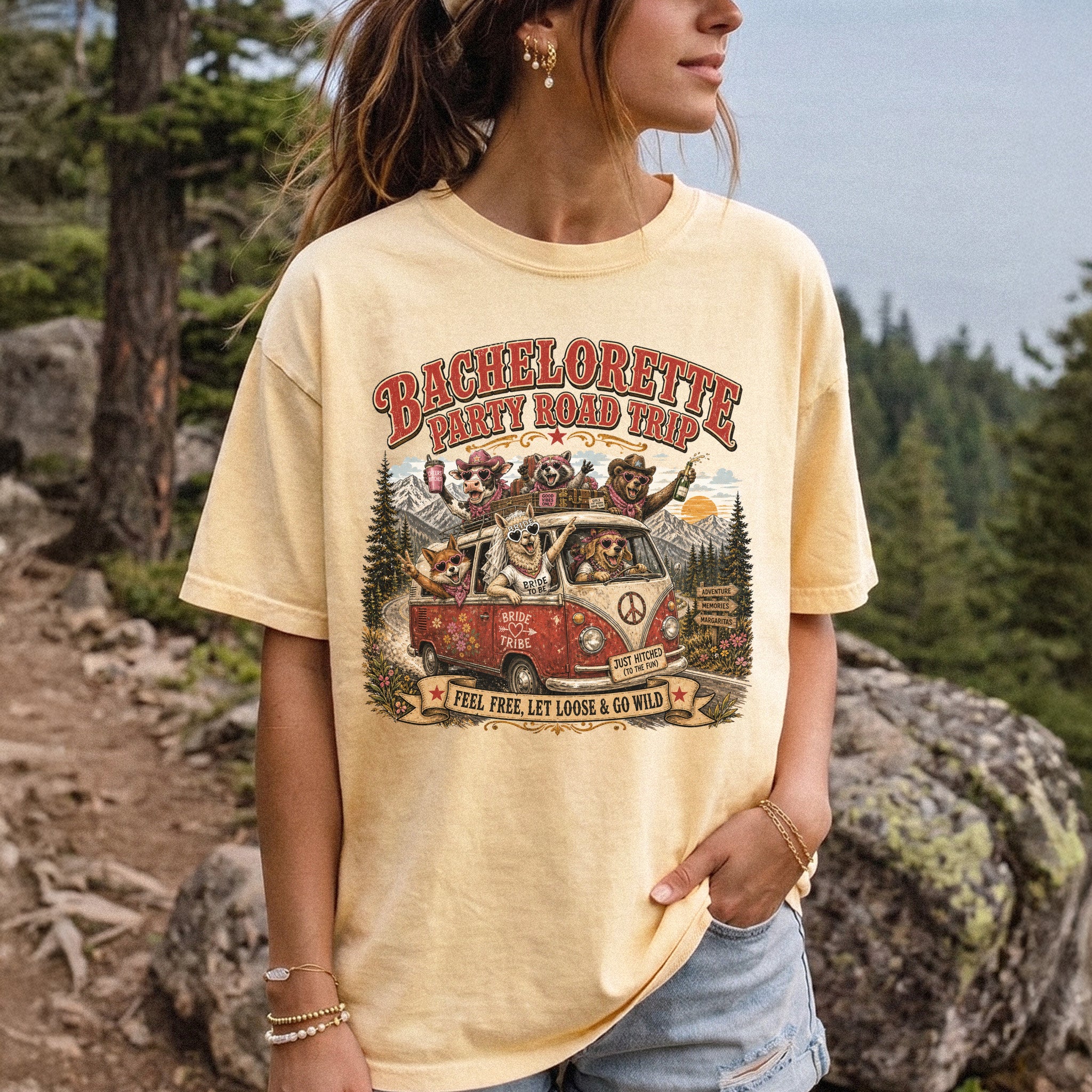 Bachelorette Party Road Trip Comfort Colors Shirt – Retro Comic Bride Tribe Tee
