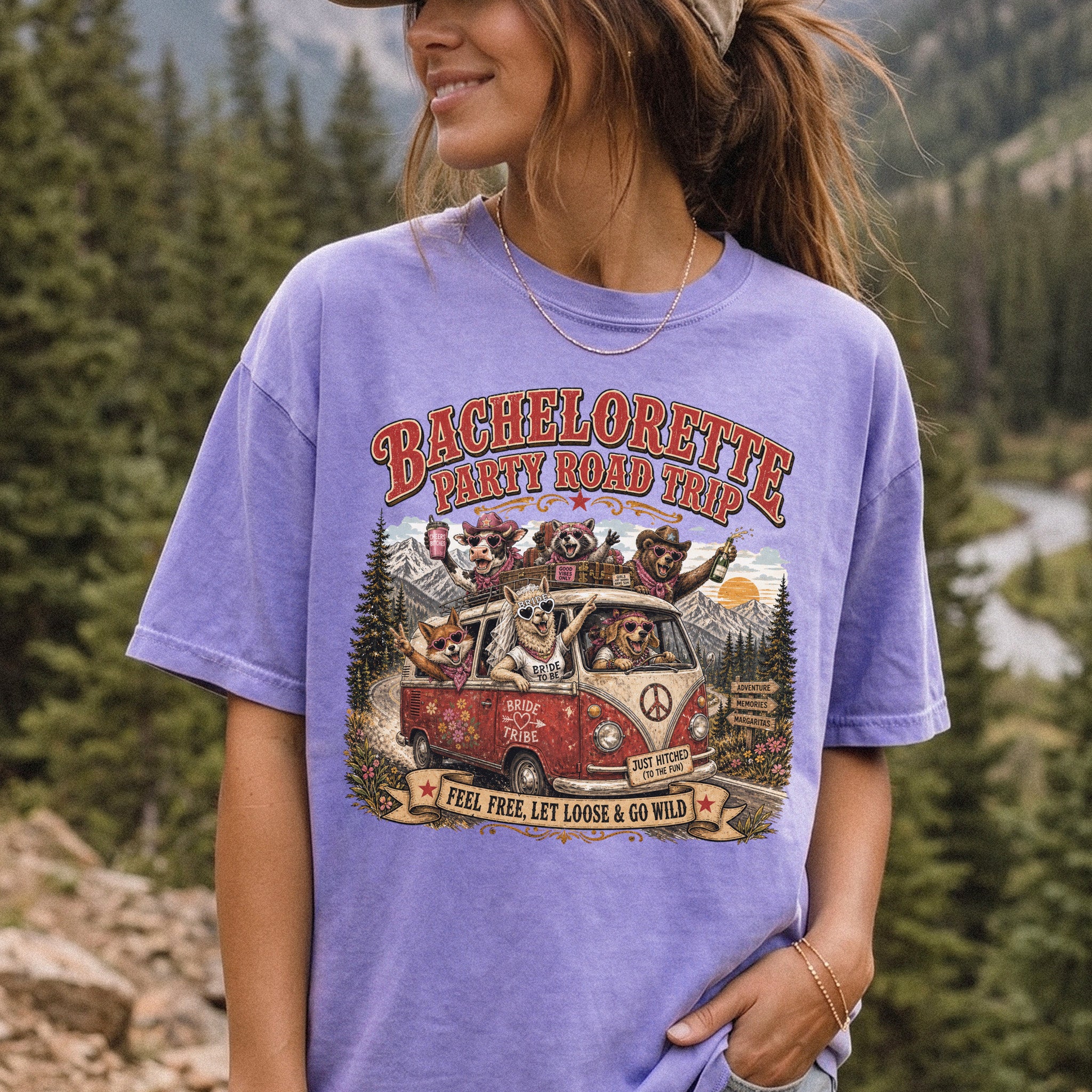 Bachelorette Party Road Trip Comfort Colors Shirt – Retro Comic Bride Tribe Tee
