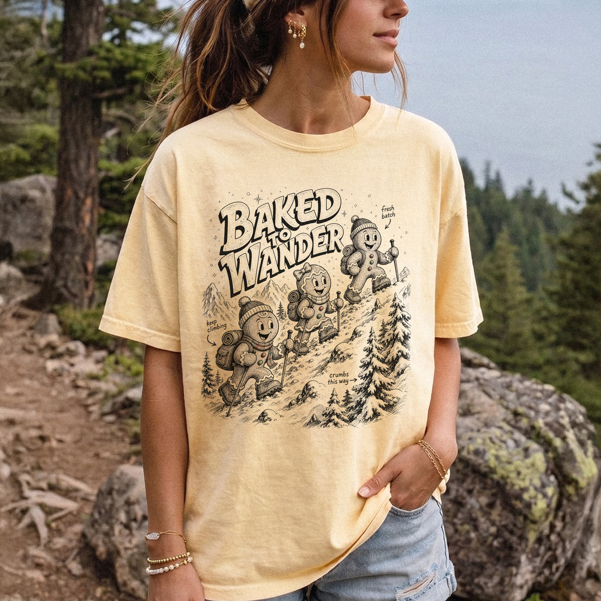 Baked to Wander Comfort Colors Shirt – Gingerbread Hiker Tee
