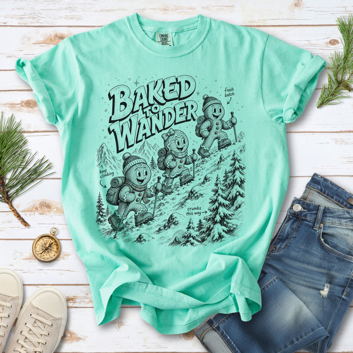 Baked to Wander Comfort Colors Shirt – Gingerbread Hiker Tee