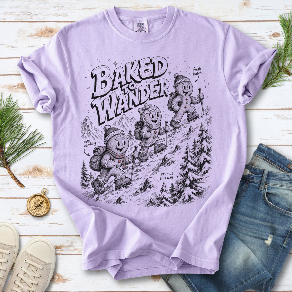 Baked to Wander Comfort Colors Shirt – Gingerbread Hiker Tee