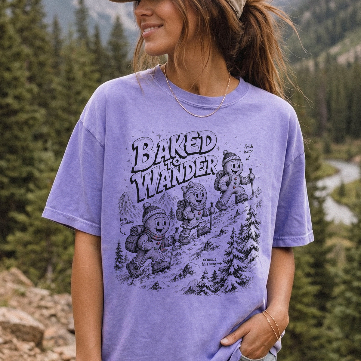 Baked to Wander Comfort Colors Shirt – Gingerbread Hiker Tee
