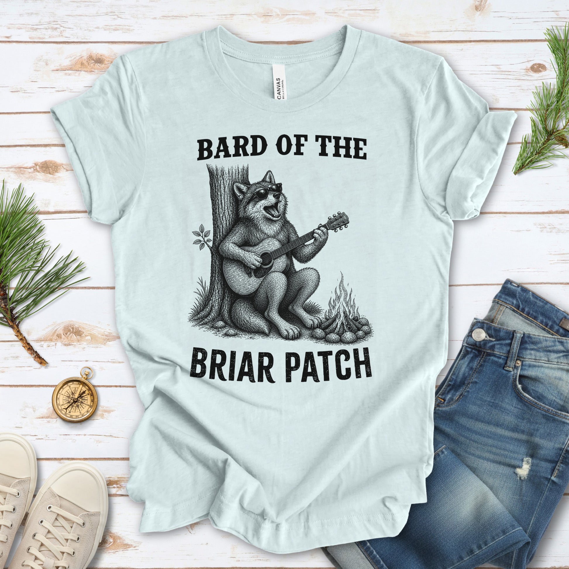 Bard of the Briar Patch Funny Wolf Guitar Campfire Music T-Shirt