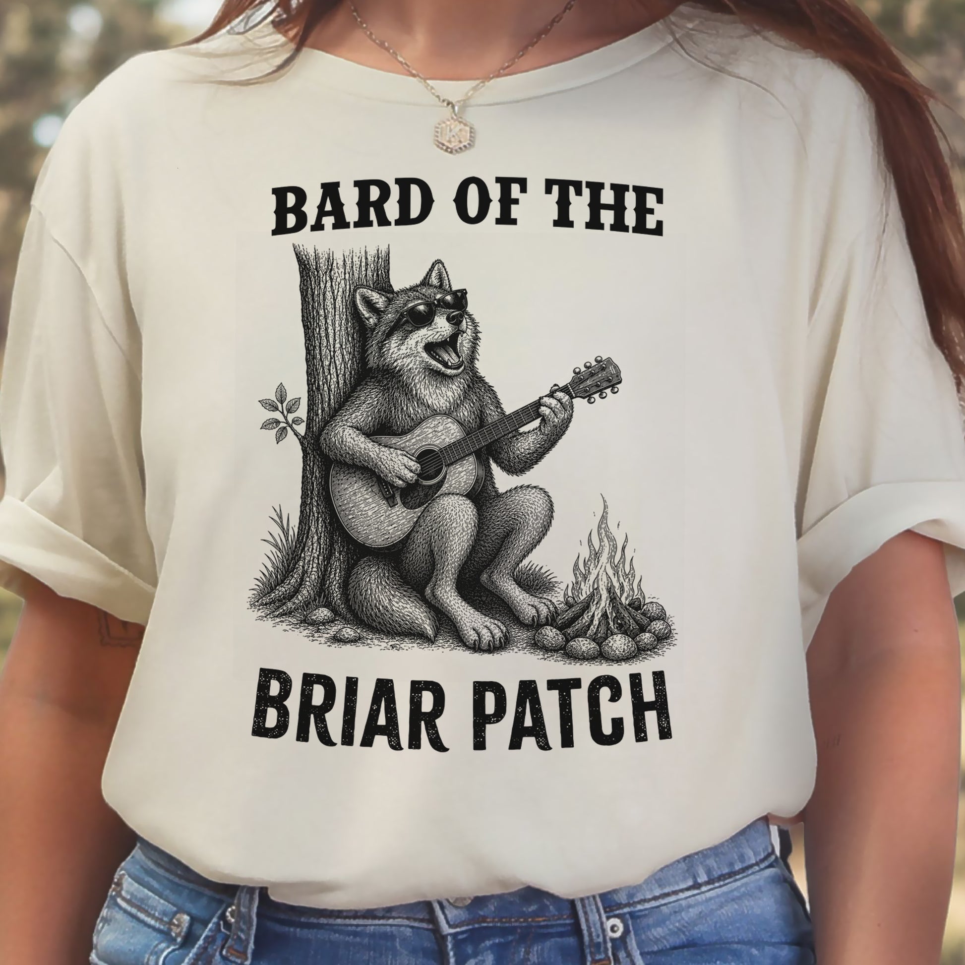 Bard of the Briar Patch Funny Wolf Guitar Campfire Music T-Shirt