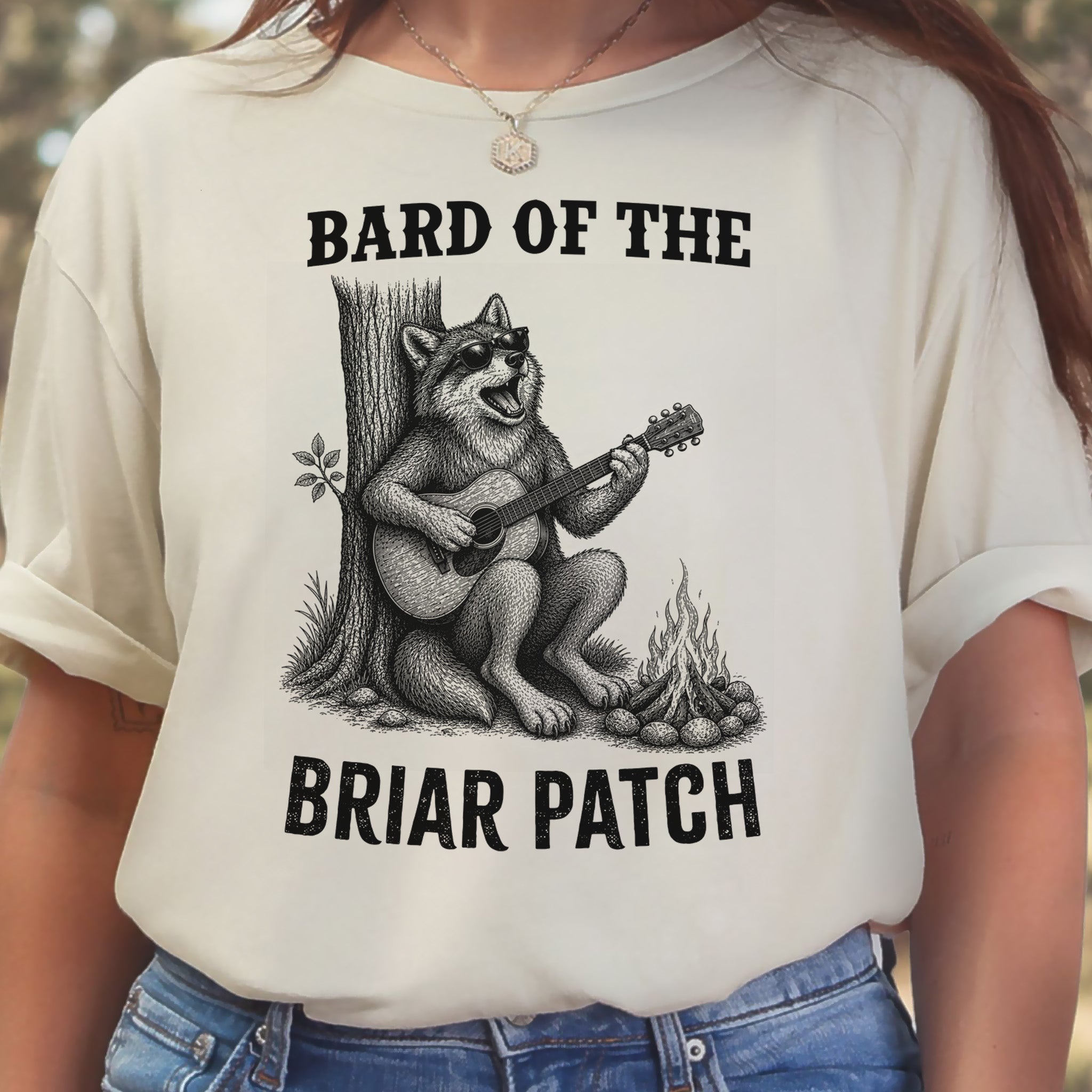 Bard of the Briar Patch Funny Wolf Guitar Campfire Music T-Shirt