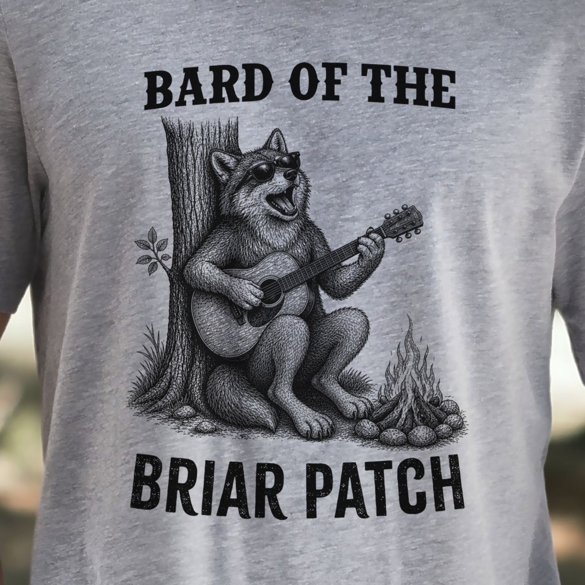 Bard of the Briar Patch Funny Wolf Guitar Campfire Music T-Shirt