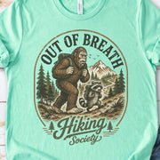Out of Breath Hiking Society Bigfoot Raccoon Funny Trail T-Shirt