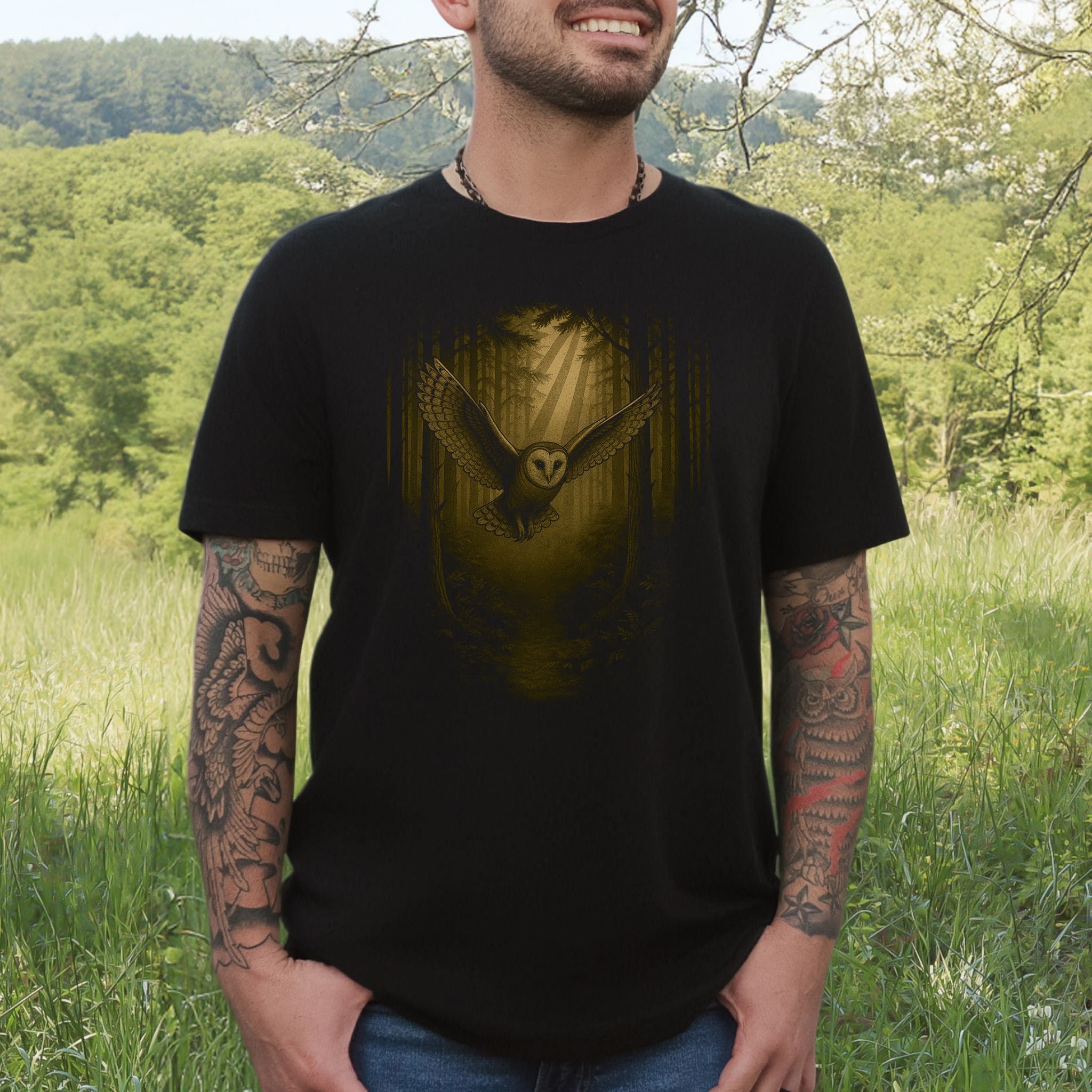 Barn Owl Spirit Animal T-Shirt – Mystical Forest Flight