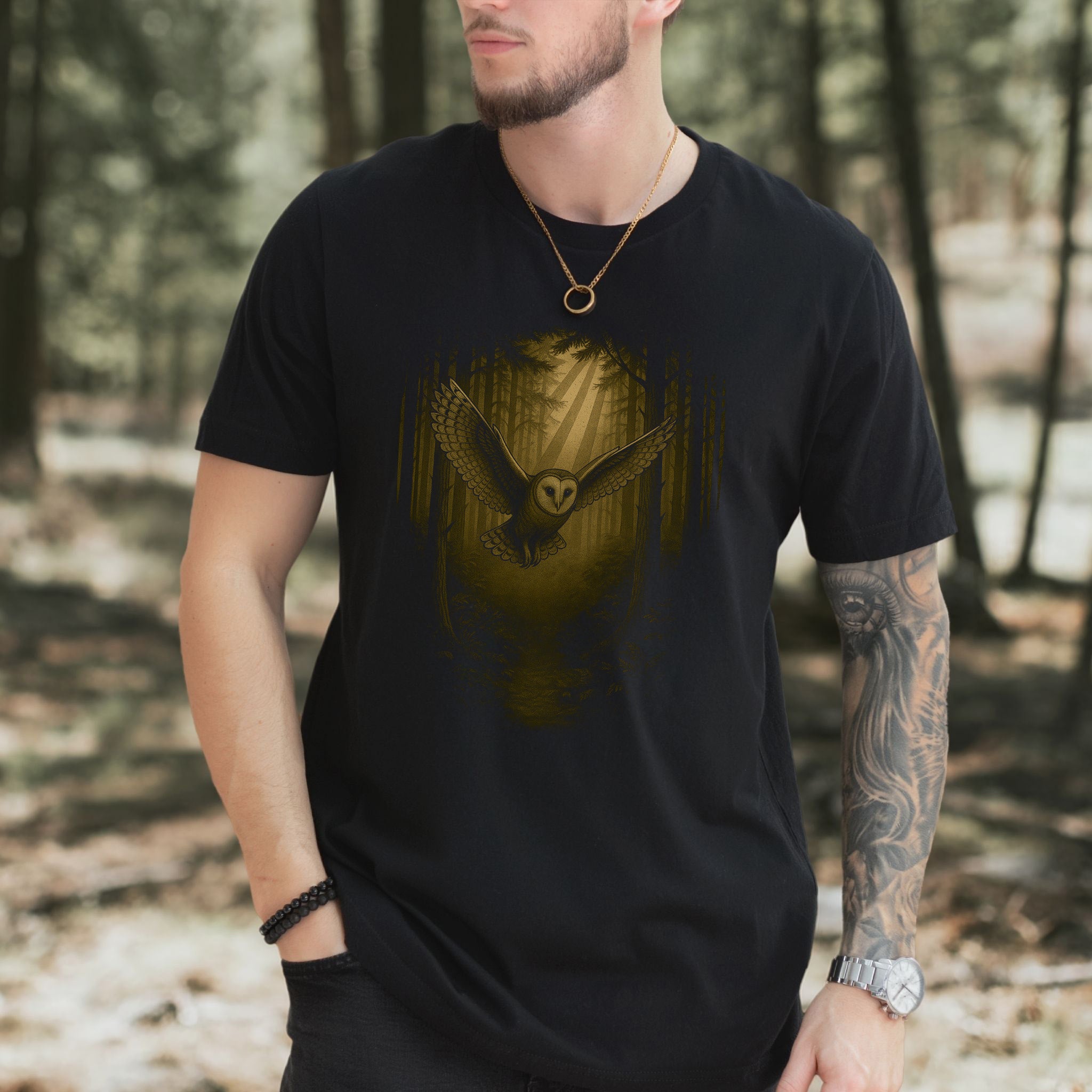 Barn Owl Spirit Animal T-Shirt – Mystical Forest Flight