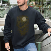Bat Spirit Animal Sweatshirt – Full Moon Forest Flight Vibes worn by model near urban staircase.