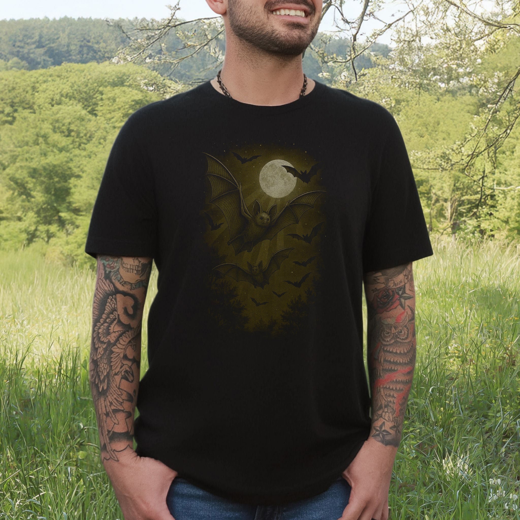 Bat Spirit Animal T-Shirt – Full Moon Forest Flight Vibes