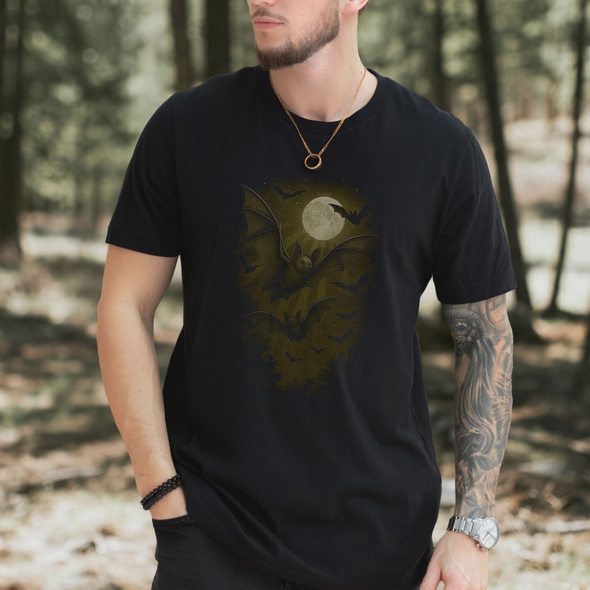 Bat Spirit Animal T-Shirt – Full Moon Forest Flight Vibes