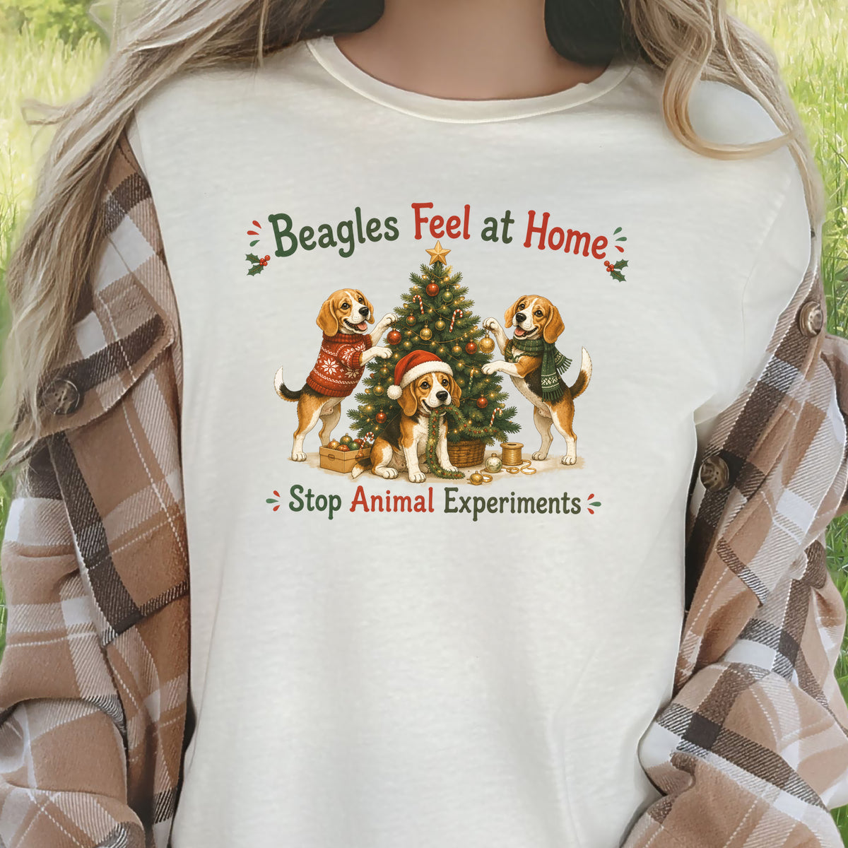 Beagles Feel at Home Christmas Tree Shirt – Stop Animal Experiments