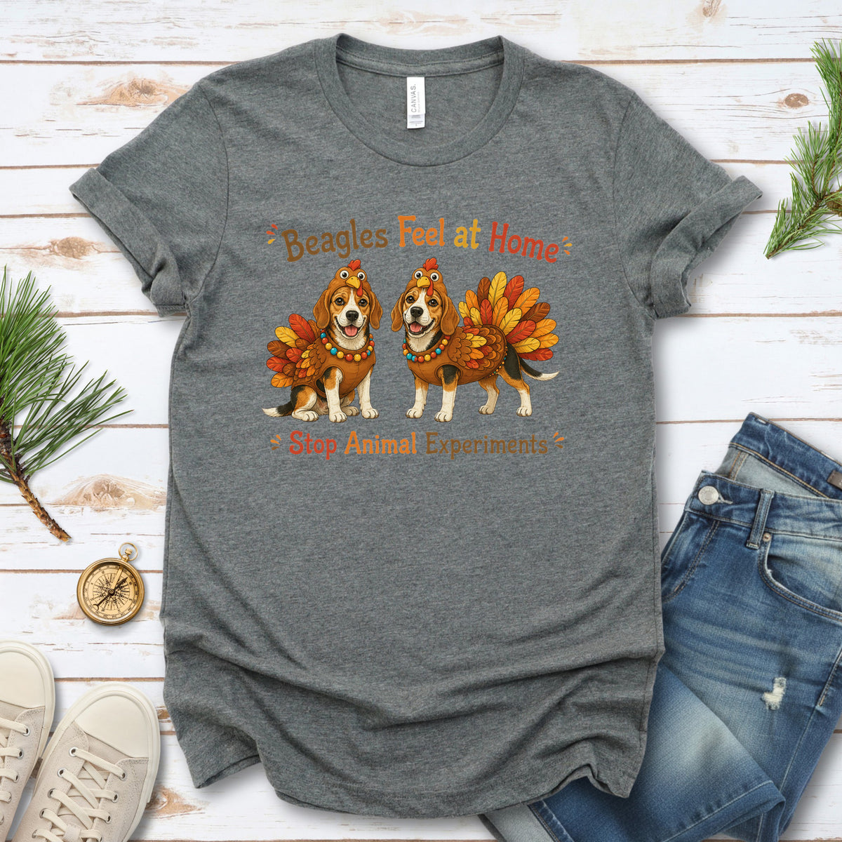 Beagles Feel at Home Stop Animal Experiments Thanksgiving Turkey T-Shirt