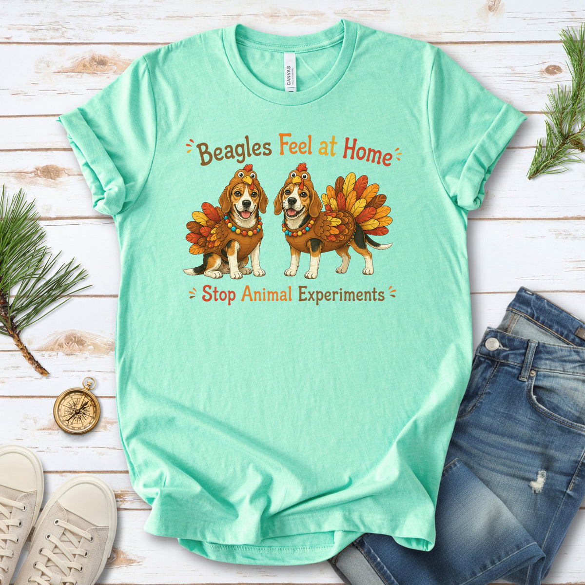 Beagles Feel at Home Stop Animal Experiments Thanksgiving Turkey T-Shirt