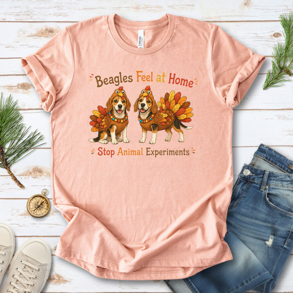 Beagles Feel at Home Stop Animal Experiments Thanksgiving Turkey T-Shirt