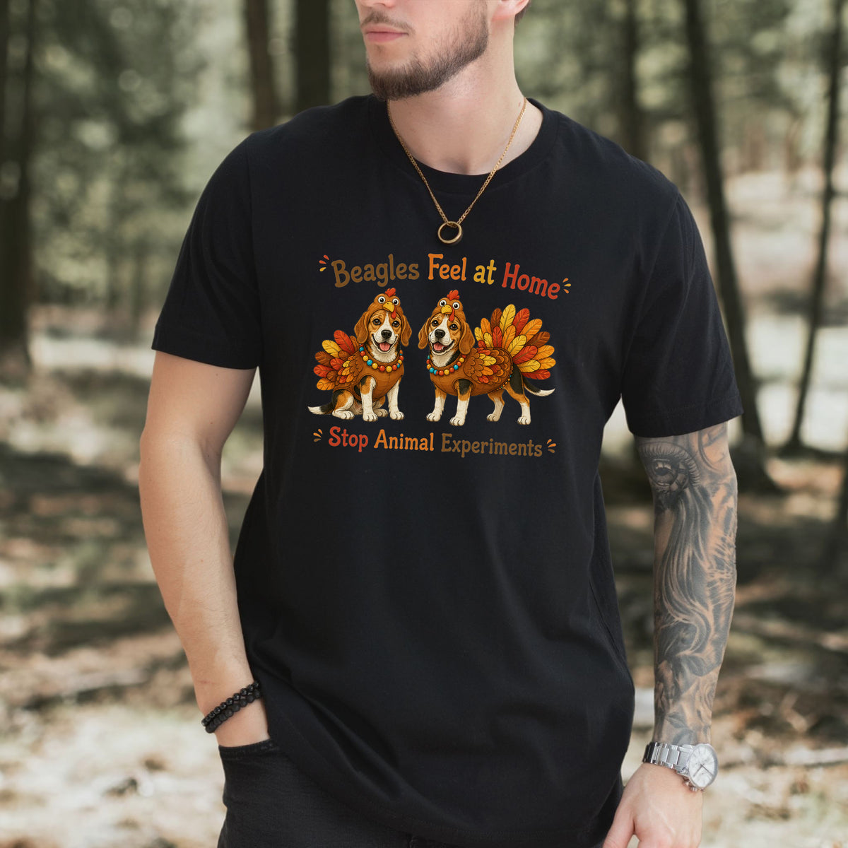 Beagles Feel at Home Stop Animal Experiments Thanksgiving Turkey T-Shirt