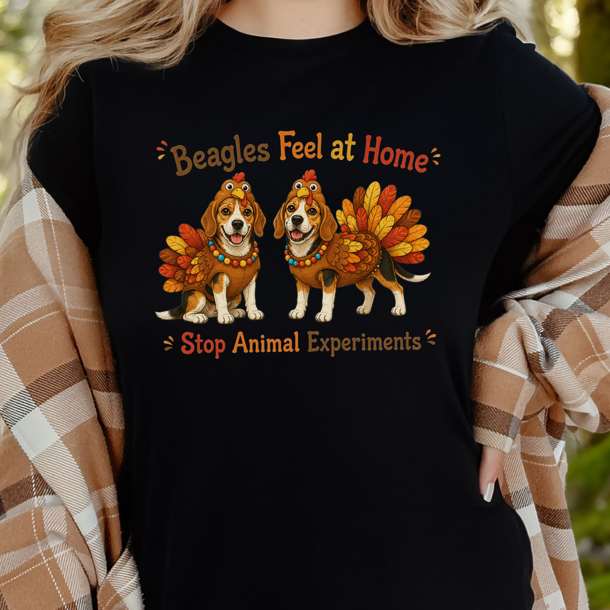Beagles Feel at Home Stop Animal Experiments Thanksgiving Turkey T-Shirt