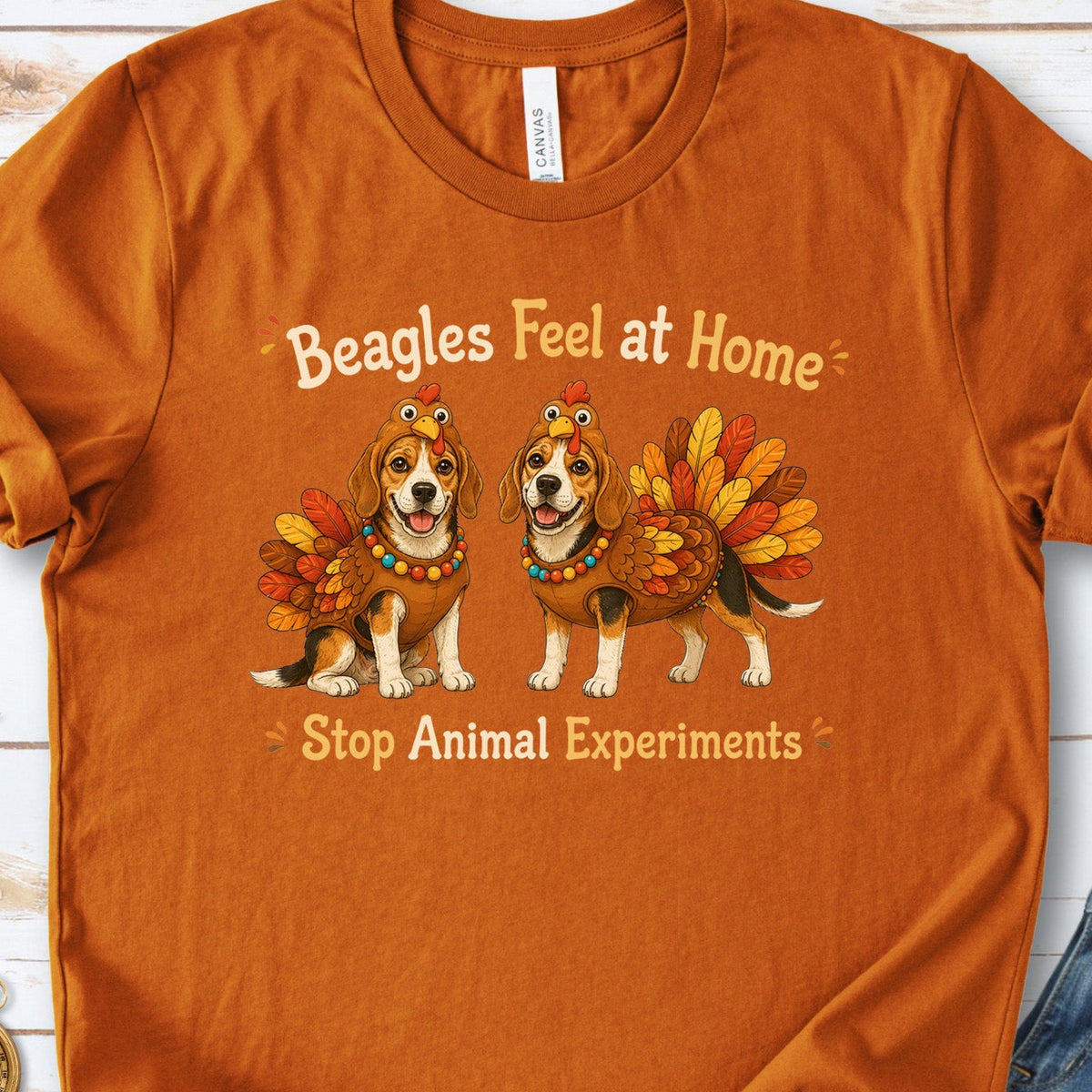 Beagles Feel at Home Stop Animal Experiments Thanksgiving Turkey T-Shirt