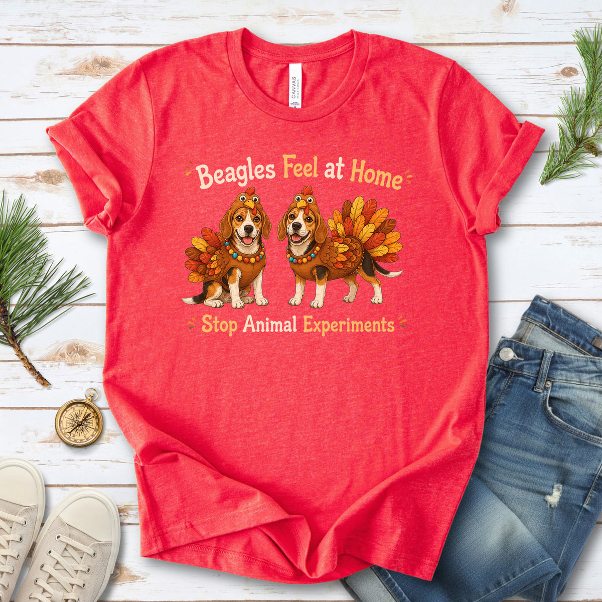 Beagles Feel at Home Stop Animal Experiments Thanksgiving Turkey T-Shirt