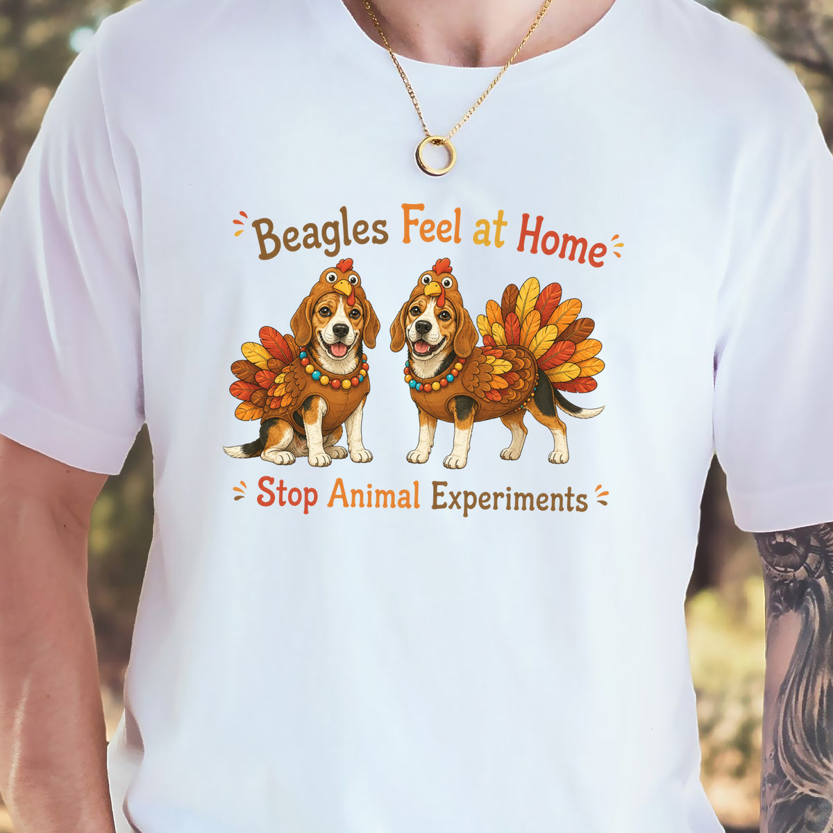 Beagles Feel at Home Stop Animal Experiments Thanksgiving Turkey T-Shirt