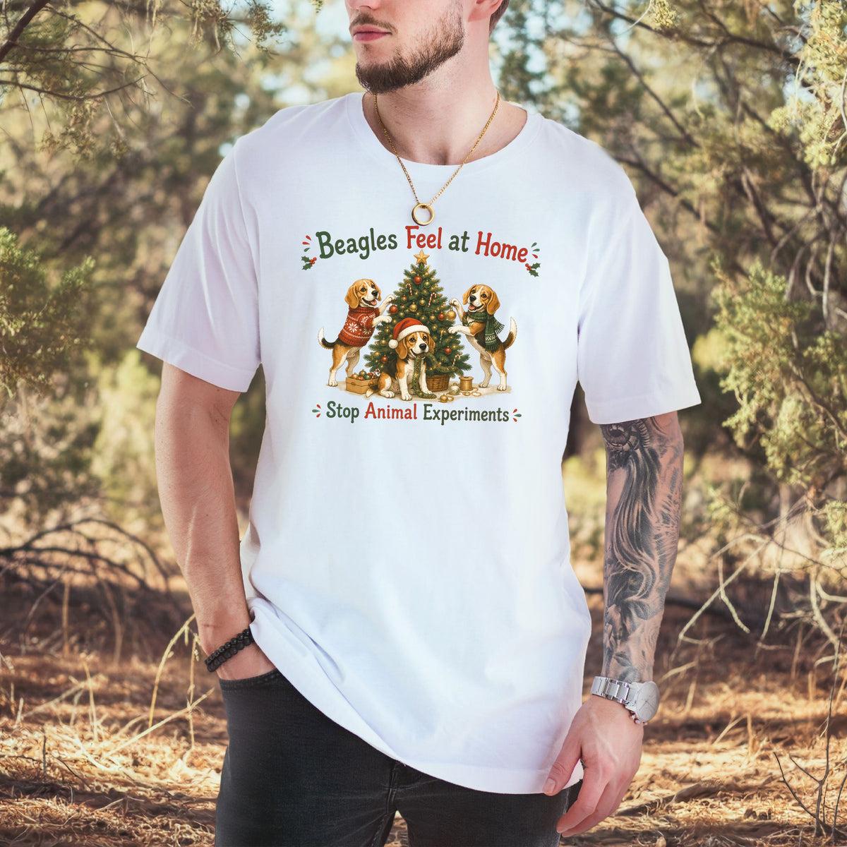 Beagles Feel at Home Christmas Tree Shirt – Stop Animal Experiments
