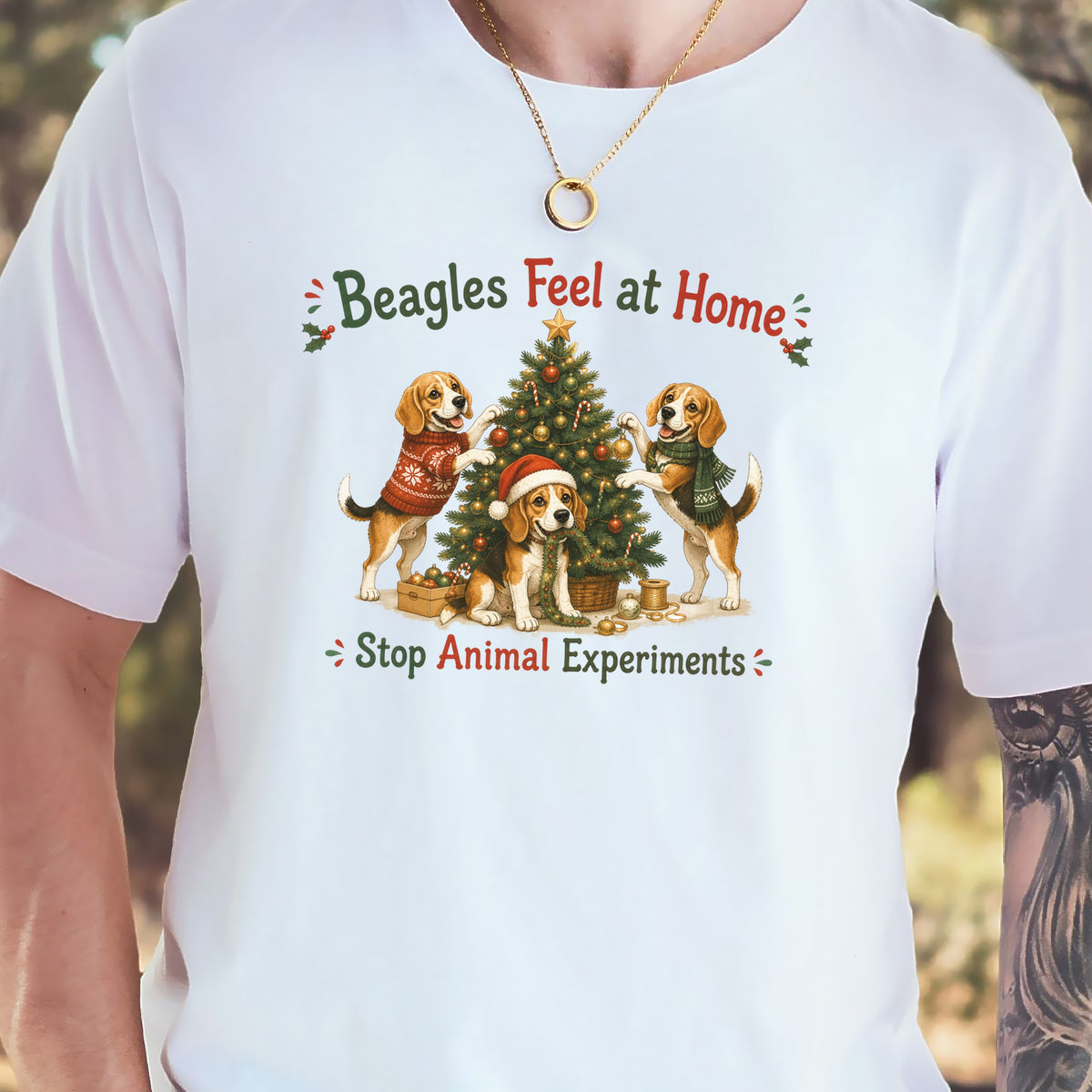 Beagles Feel at Home Christmas Tree Shirt – Stop Animal Experiments