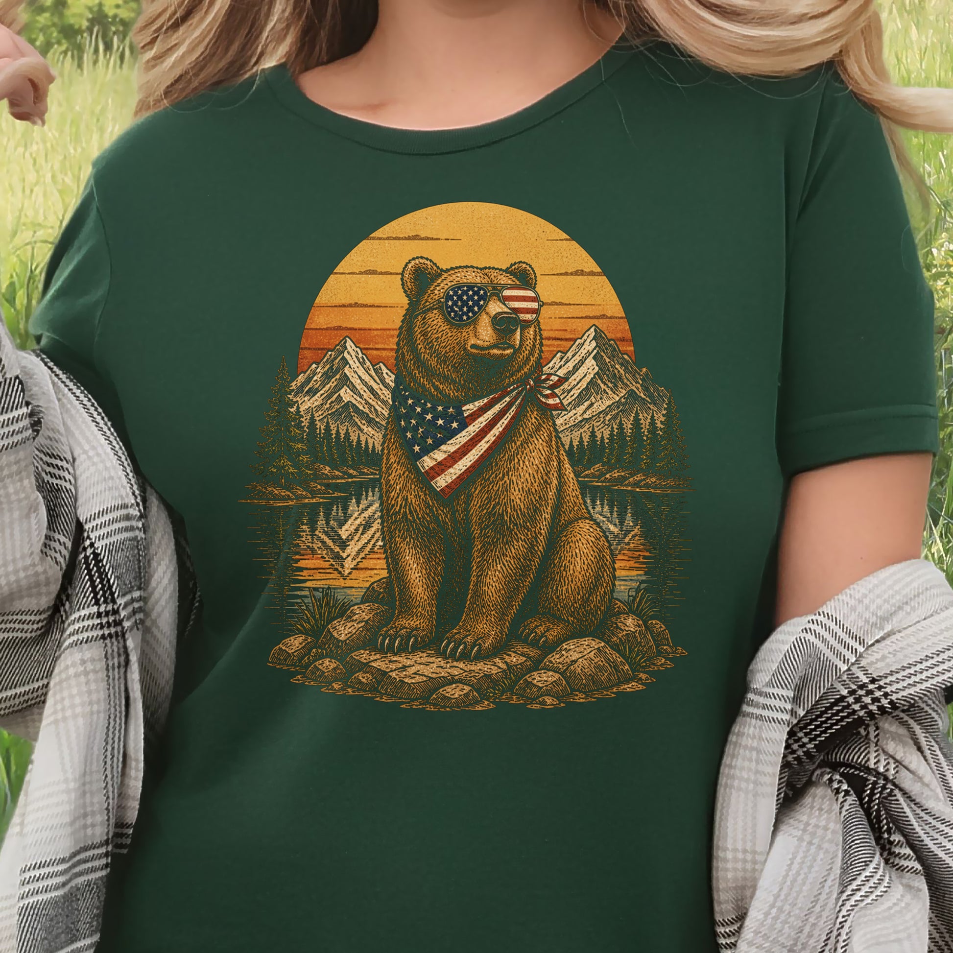 Bear of Freedom Patriotic Grizzly 4th of July Mountain Americana T-Shirt