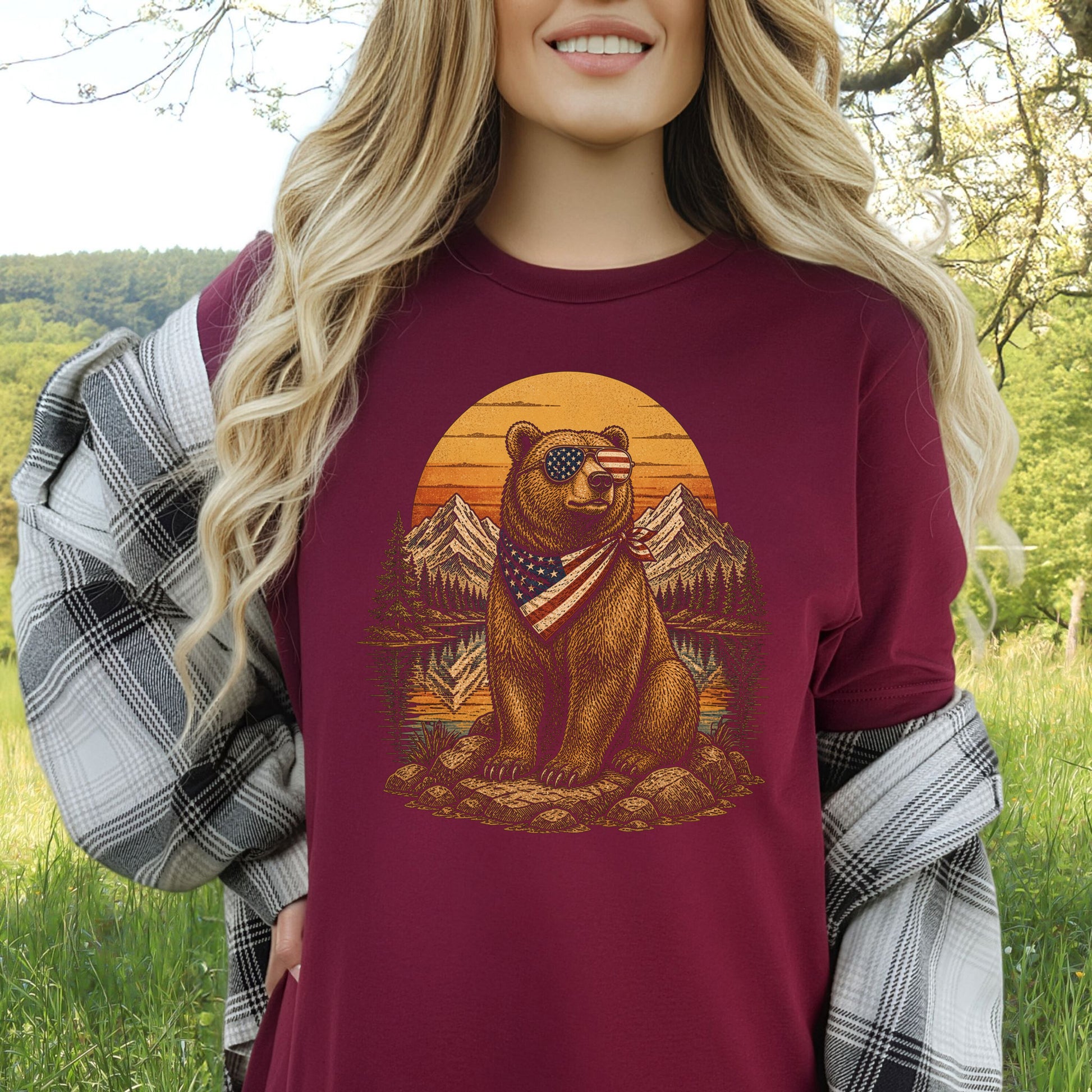Bear of Freedom Patriotic Grizzly 4th of July Mountain Americana T-Shirt