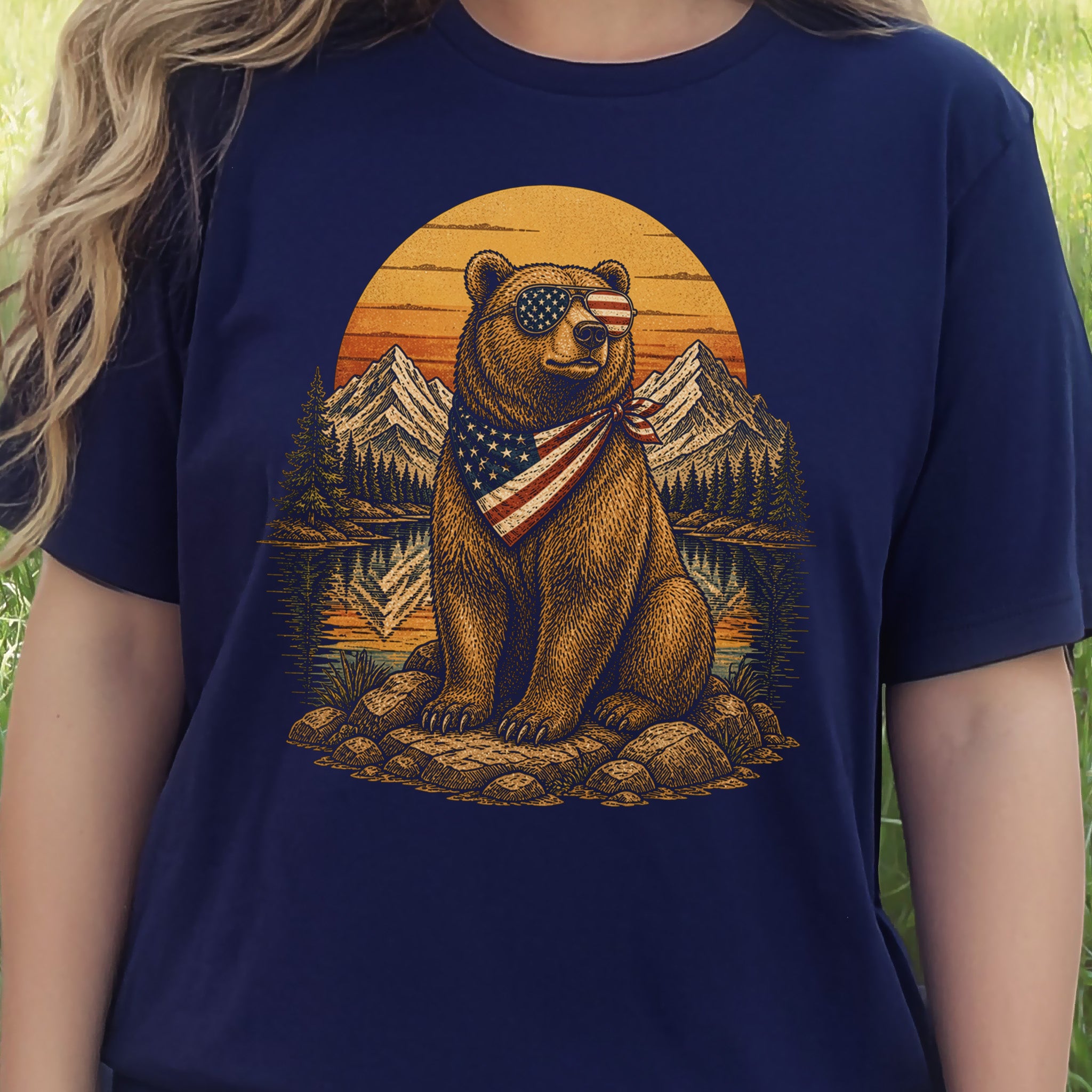 Bear of Freedom Patriotic Grizzly 4th of July Mountain Americana T-Shirt