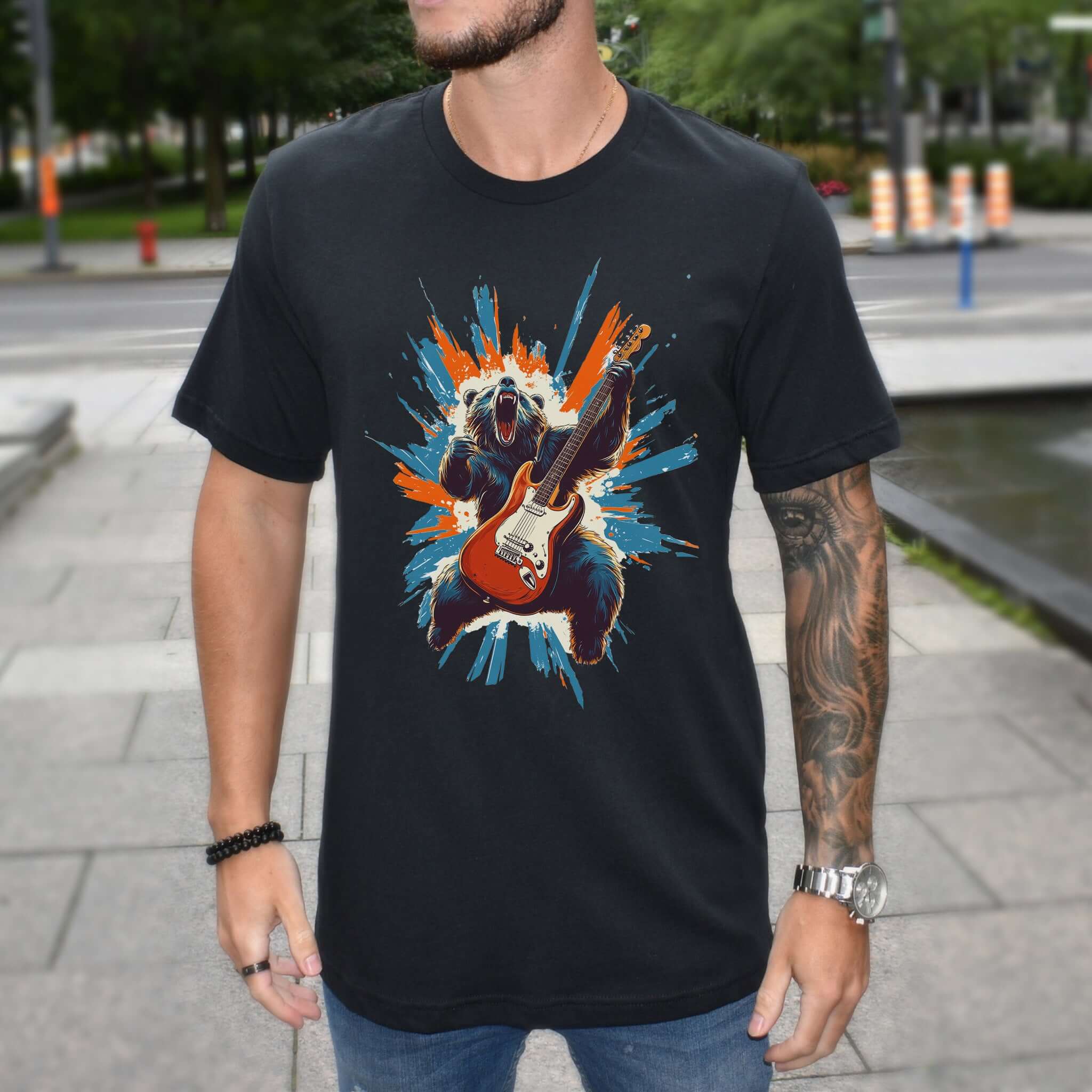 Bear Solo – Wild Rock Guitar Animal T-Shir