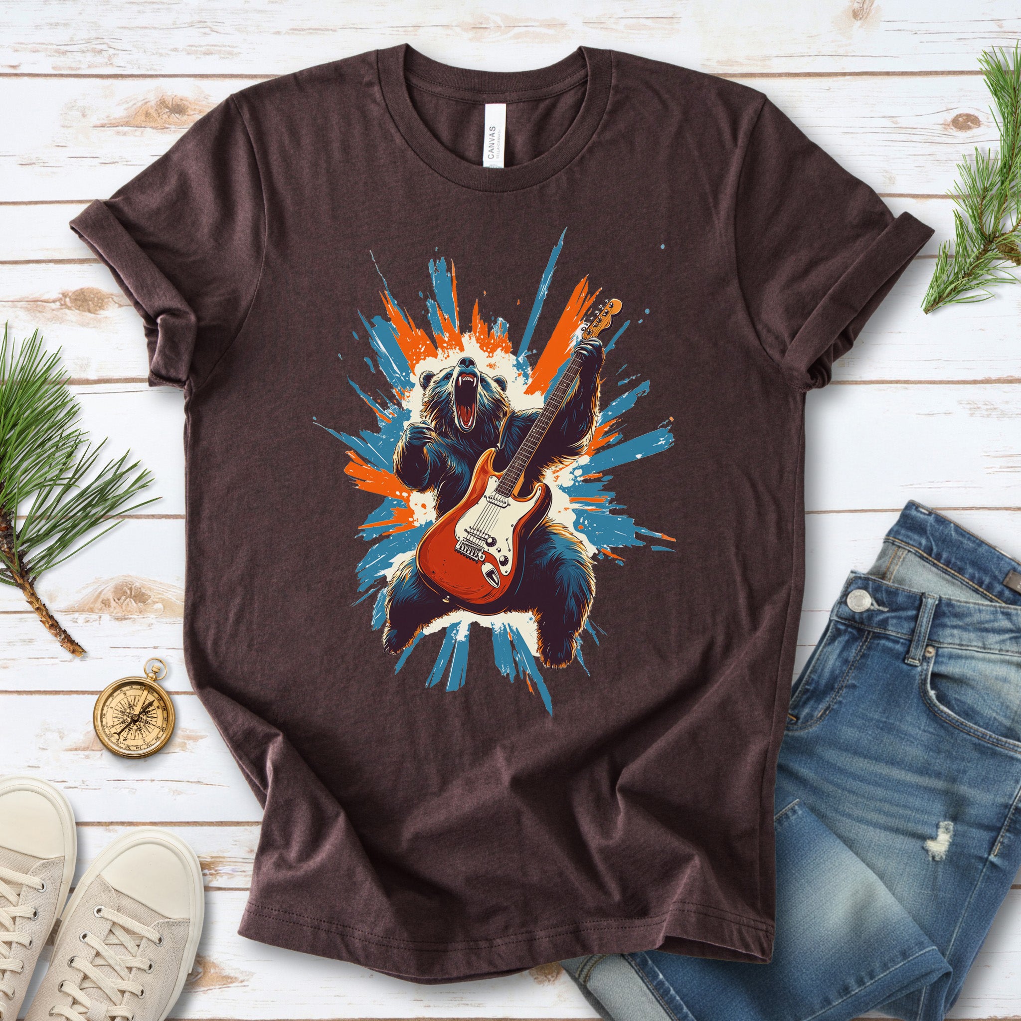 Bear Solo – Wild Rock Guitar Animal T-Shir