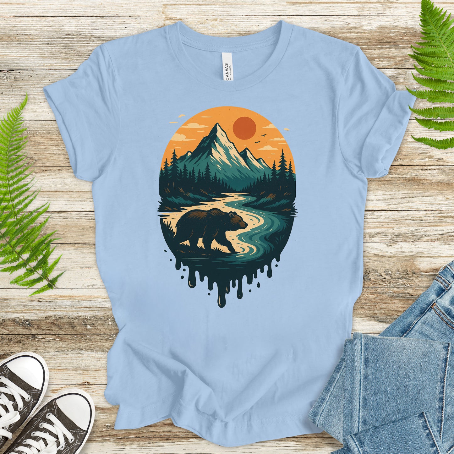 Alaska Bear River Sunset T-Shirt – Vintage Mountain & Wildlife Art Tee