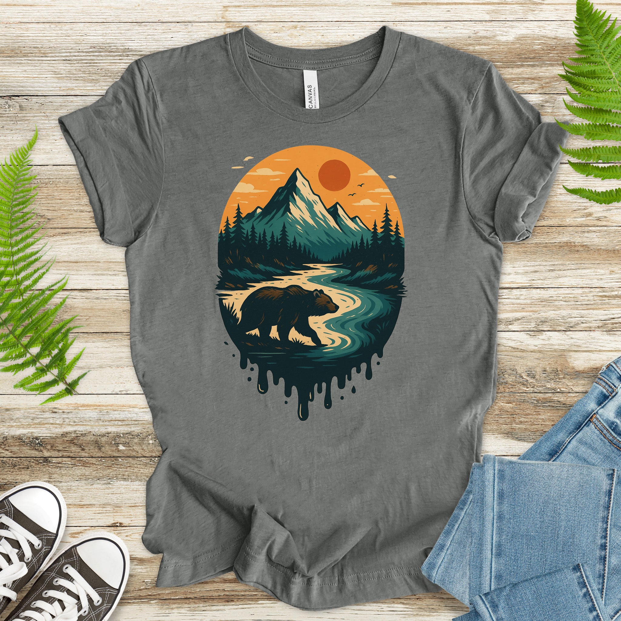 Alaska Bear River Sunset T-Shirt – Vintage Mountain & Wildlife Art Tee