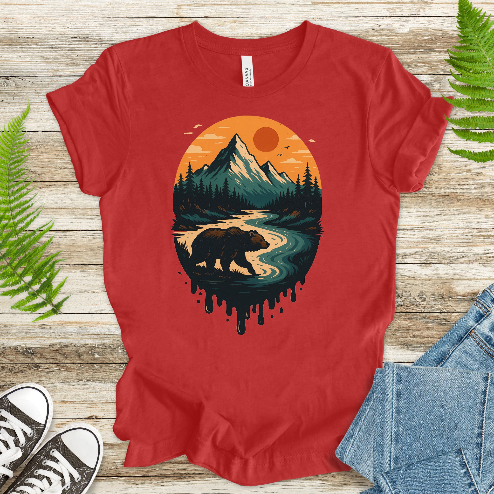 Alaska Bear River Sunset T-Shirt – Vintage Mountain & Wildlife Art Tee