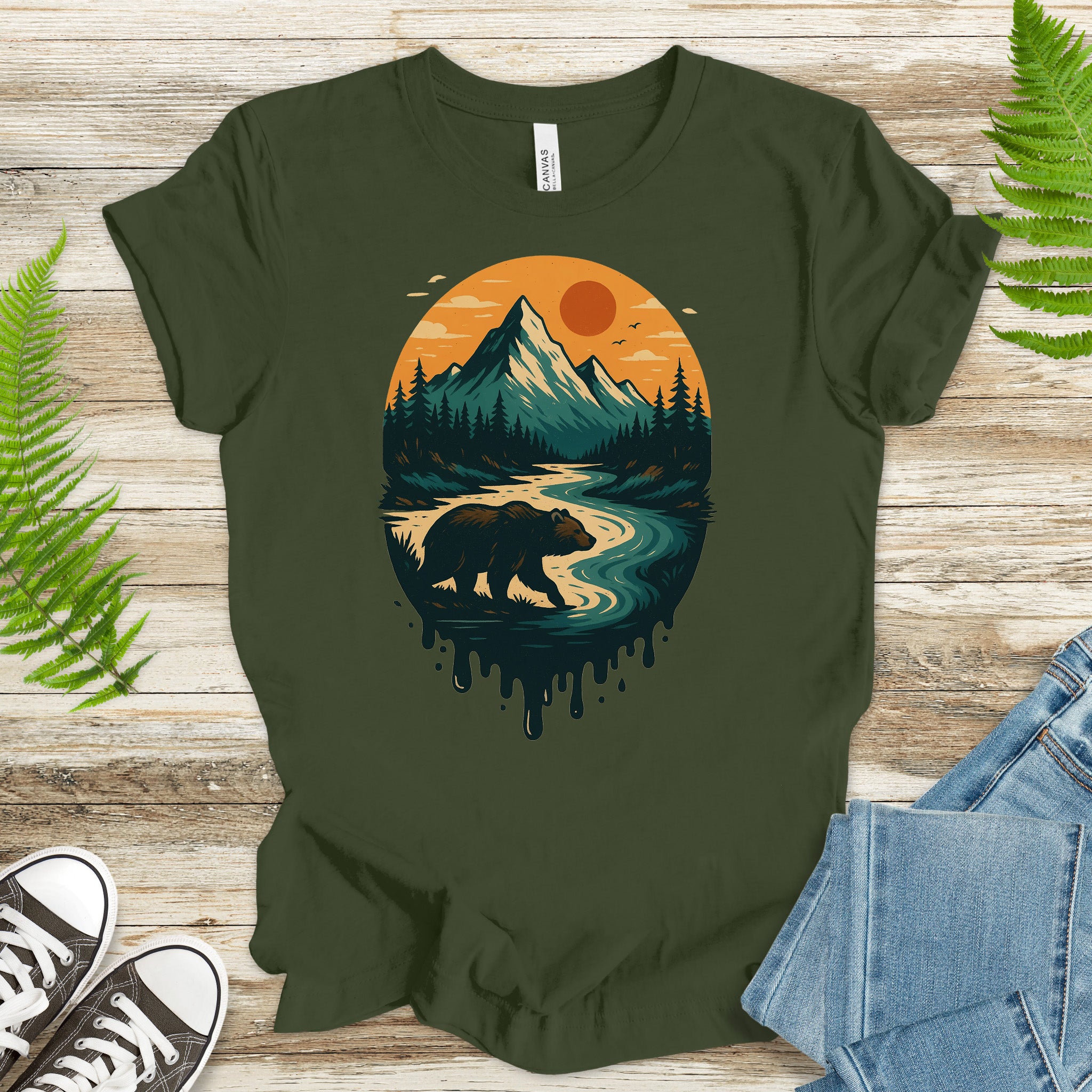 Alaska Bear River Sunset T-Shirt – Vintage Mountain & Wildlife Art Tee