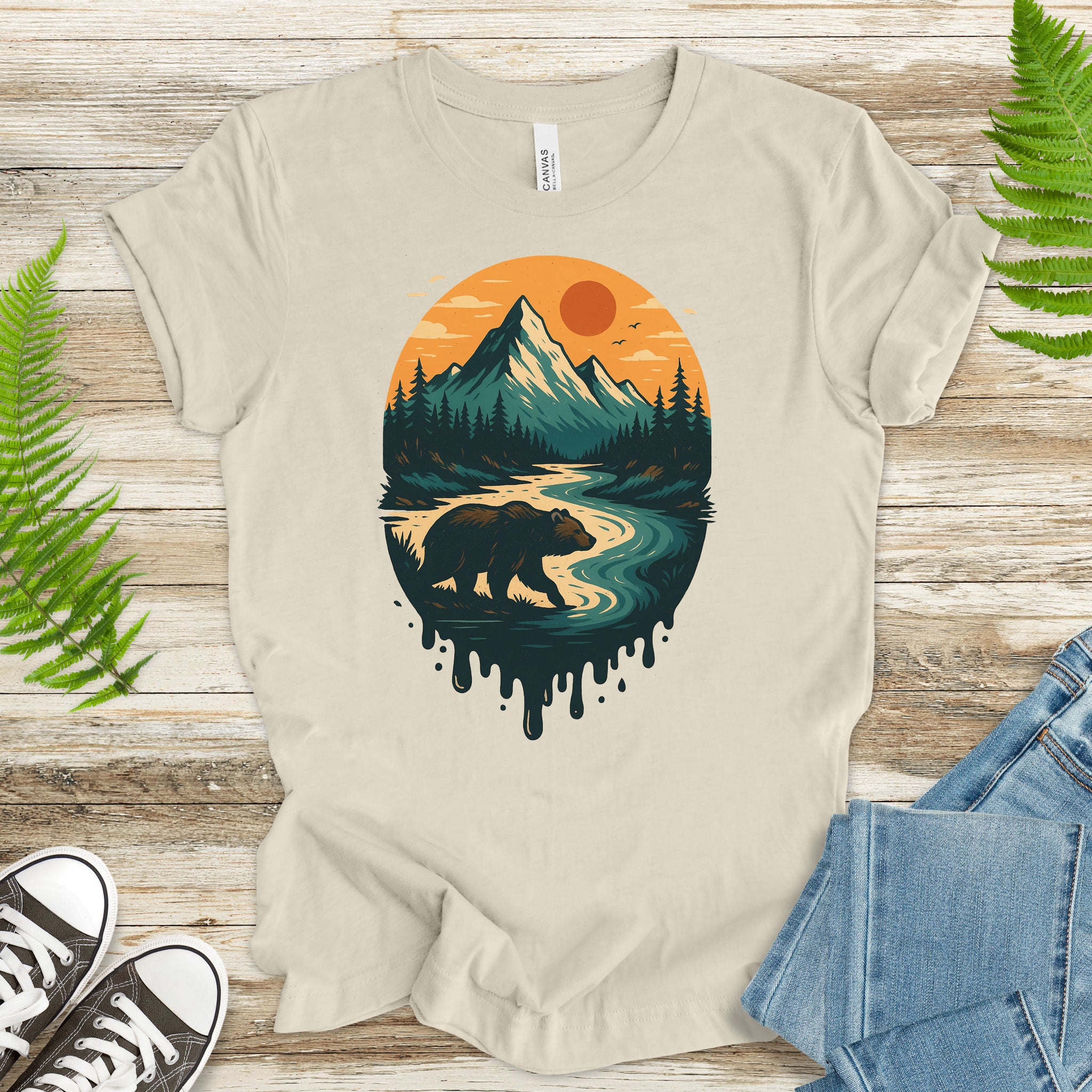 Alaska Bear River Sunset T-Shirt – Vintage Mountain & Wildlife Art Tee